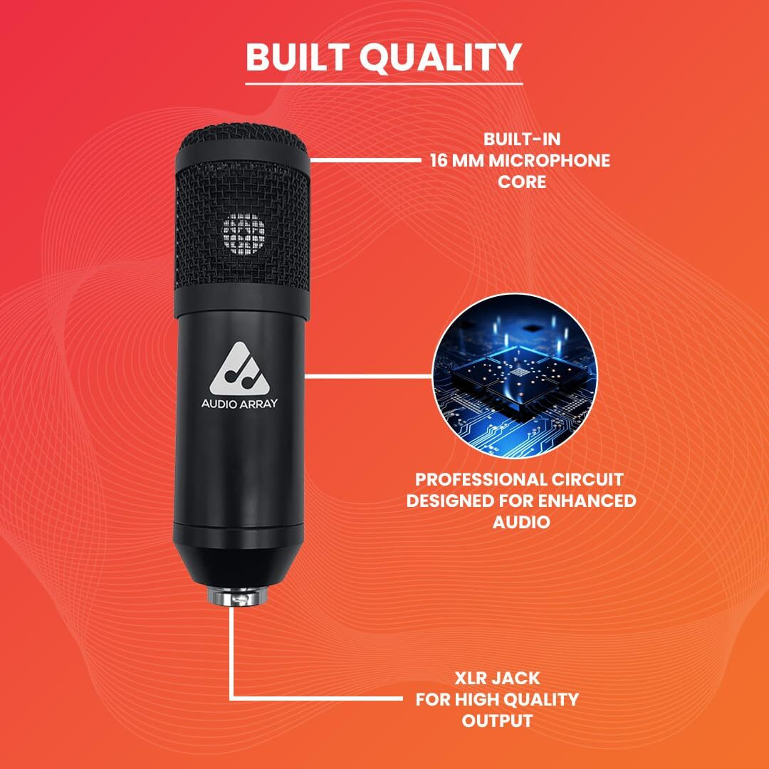 Audio Array AM-C39 XLR to 3.5mm Condenser Microphone Kit | Tripod, 2M Cable & Foam Filter | Compatible with Audio Interface, Mixer | Recording, Podcast, Streaming, Home Studio (Black)