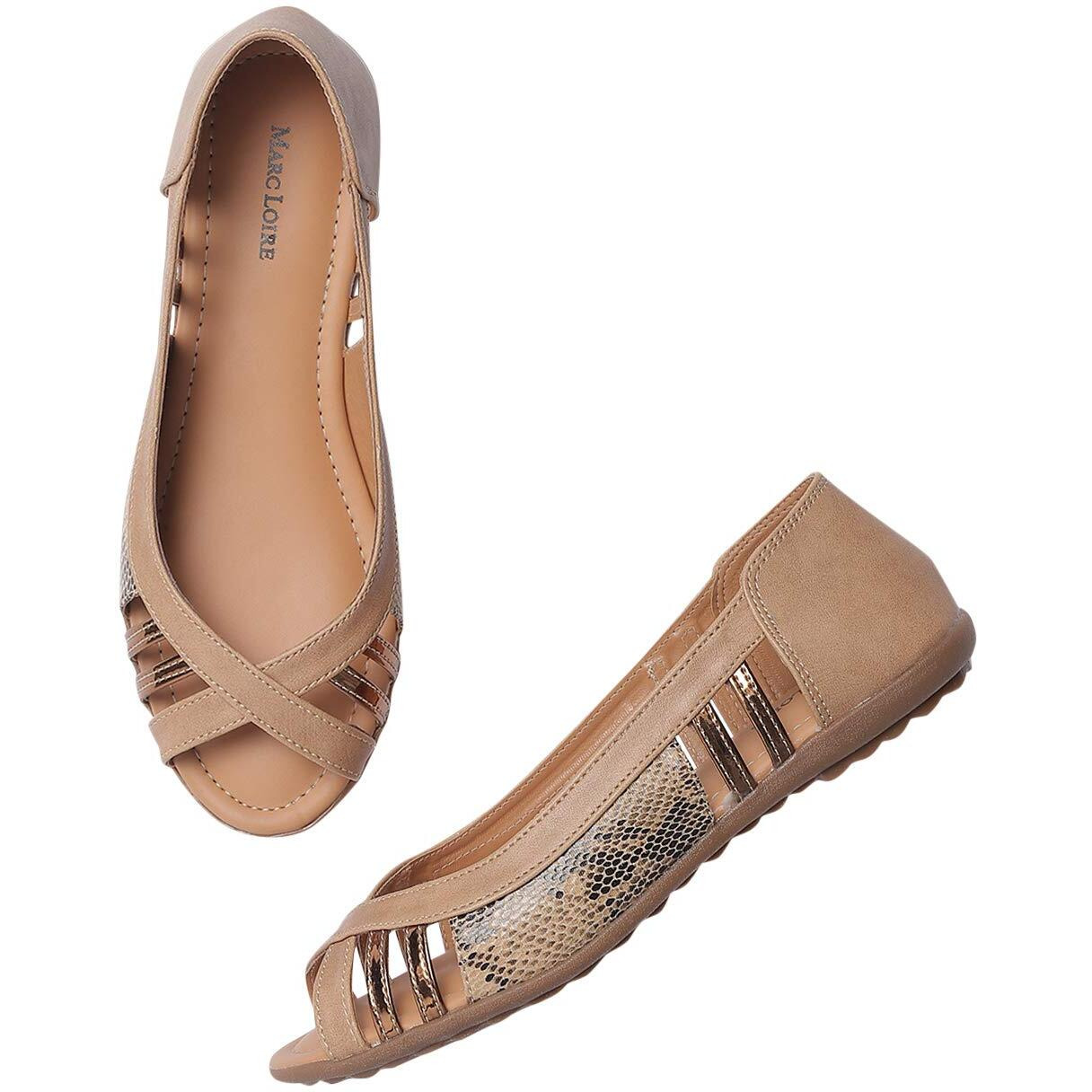 Marc Loire Women s Open-Toe Slip-On Flat Ballerina Shoes for Party and Casual Wear