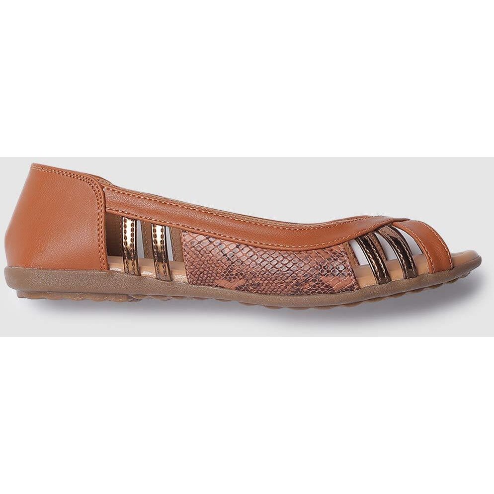 Marc Loire Women s Tan Peep Toe Slip-On Flats Ballerina Shoes, 5 UK