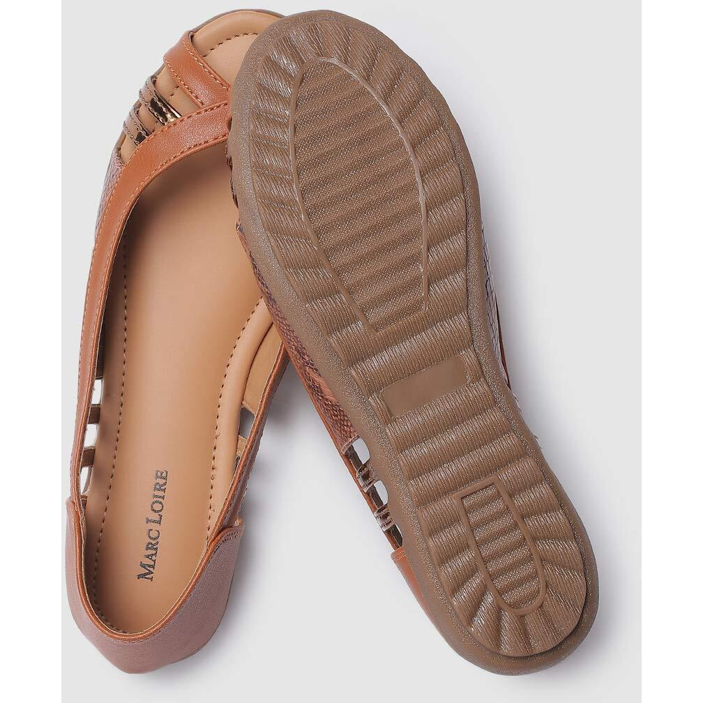 Marc Loire Women s Tan Peep Toe Slip-On Flats Ballerina Shoes, 5 UK