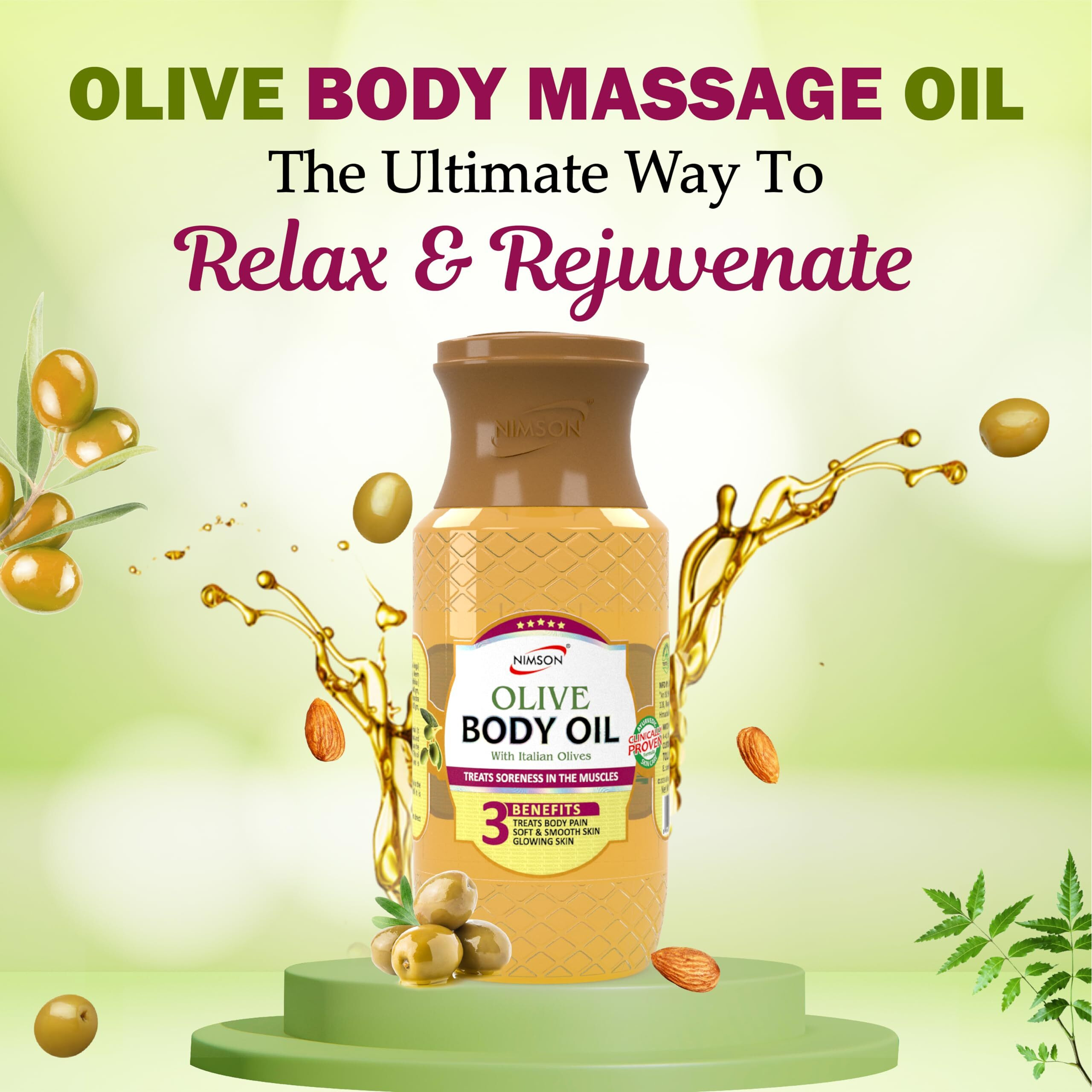 Nimson Olive Body Oil | Deep Moisturization, Soothing Relief | Italian Olives, Hydrating Formula | 500ml Bottle | Dry Skin, Radiant Glow, Ethically Sourced