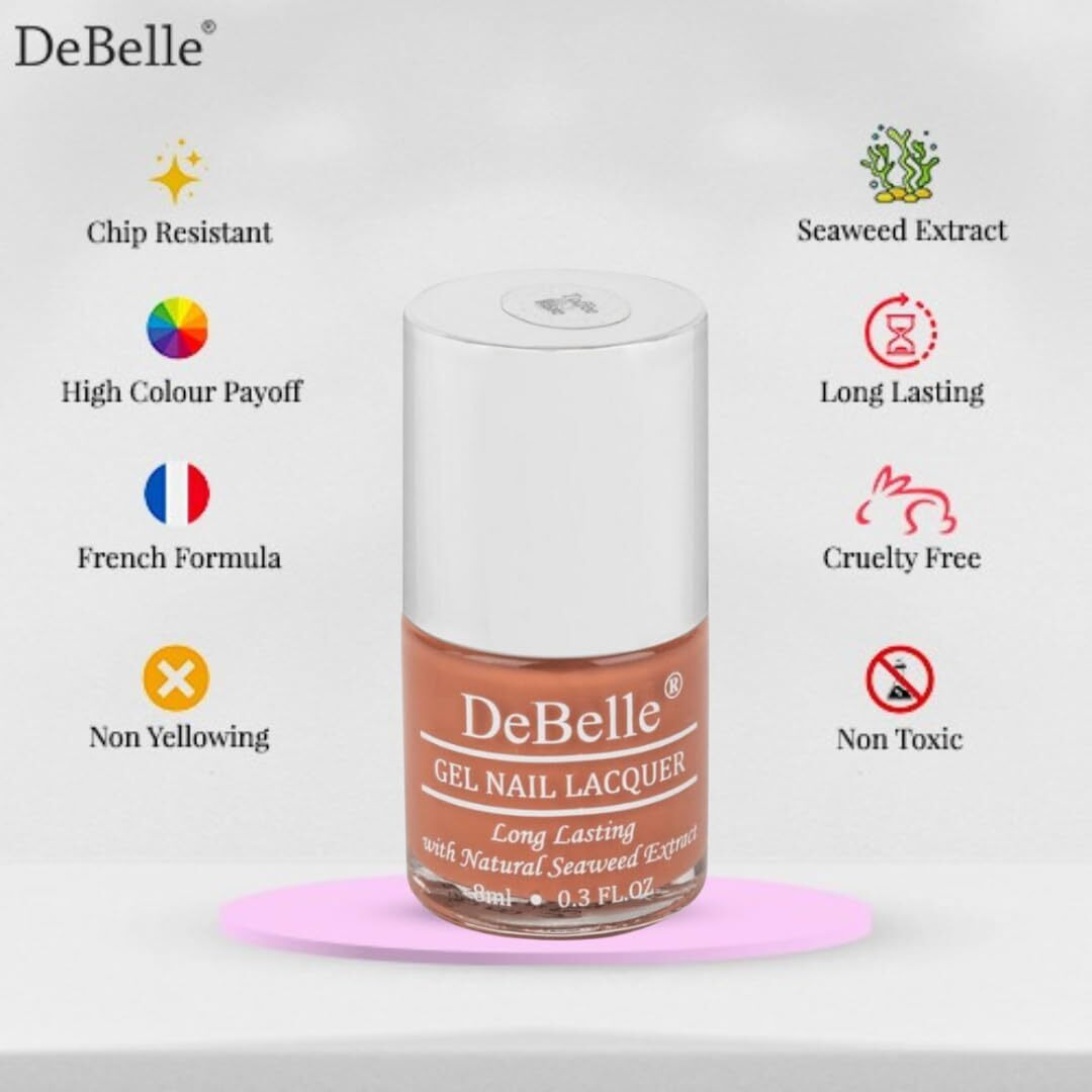 DeBelle Gel Creme Finish Nail Polish Toffee Rose (Choco Brown), 8 Ml - Enriched With Natural Seaweed Extract, Cruelty Free, Toxic Free