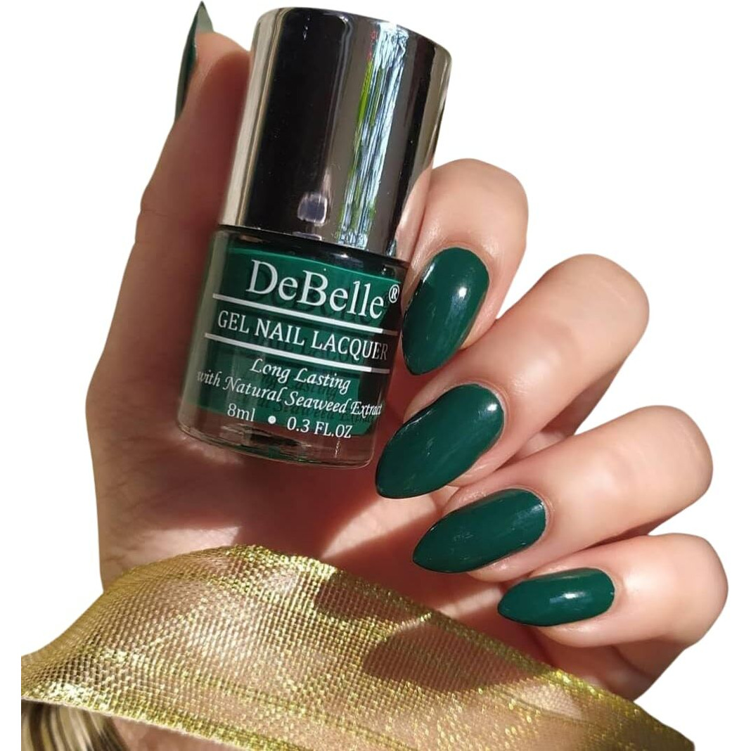 DeBelle Gel Glossy Finish Nail Polish Hyacinth Folio (Bottle Green), 8 Ml - Enriched With Natural Seaweed Extract, Cruelty Free, Toxic Free