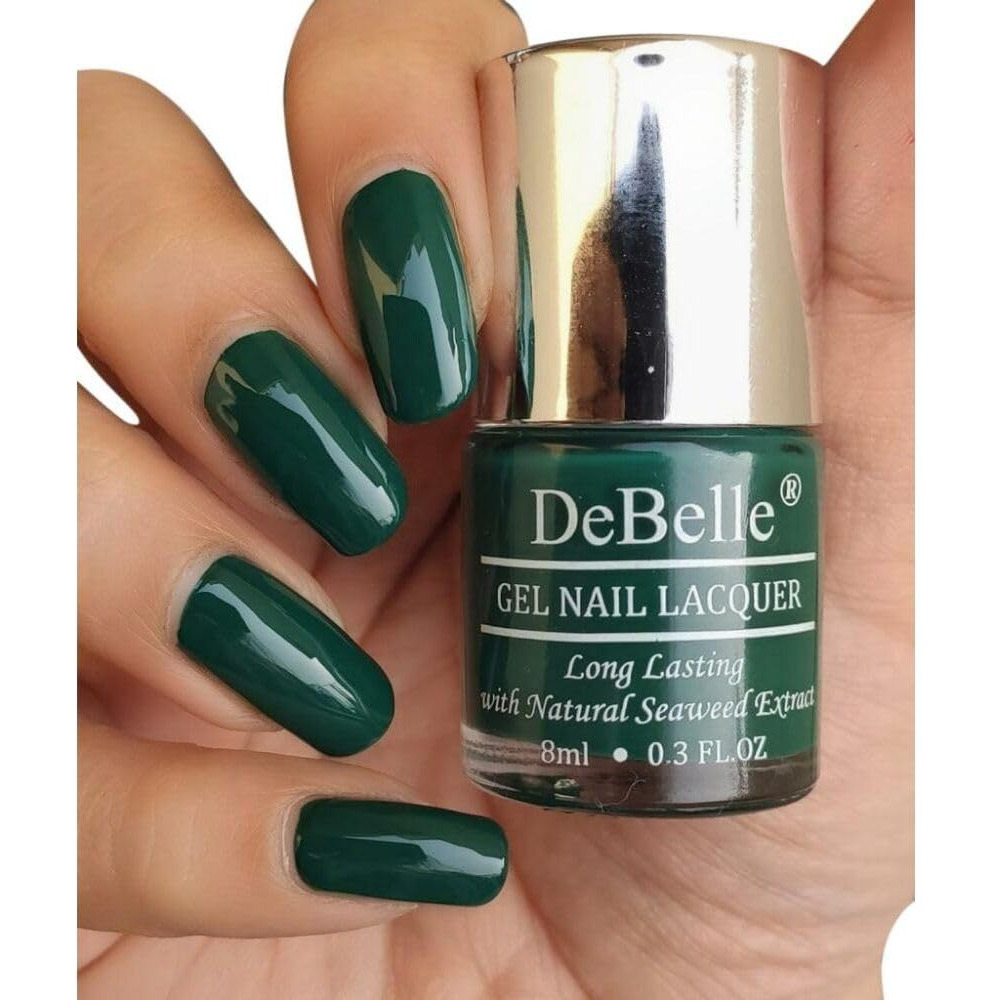 DeBelle Gel Glossy Finish Nail Polish Hyacinth Folio (Bottle Green), 8 Ml - Enriched With Natural Seaweed Extract, Cruelty Free, Toxic Free