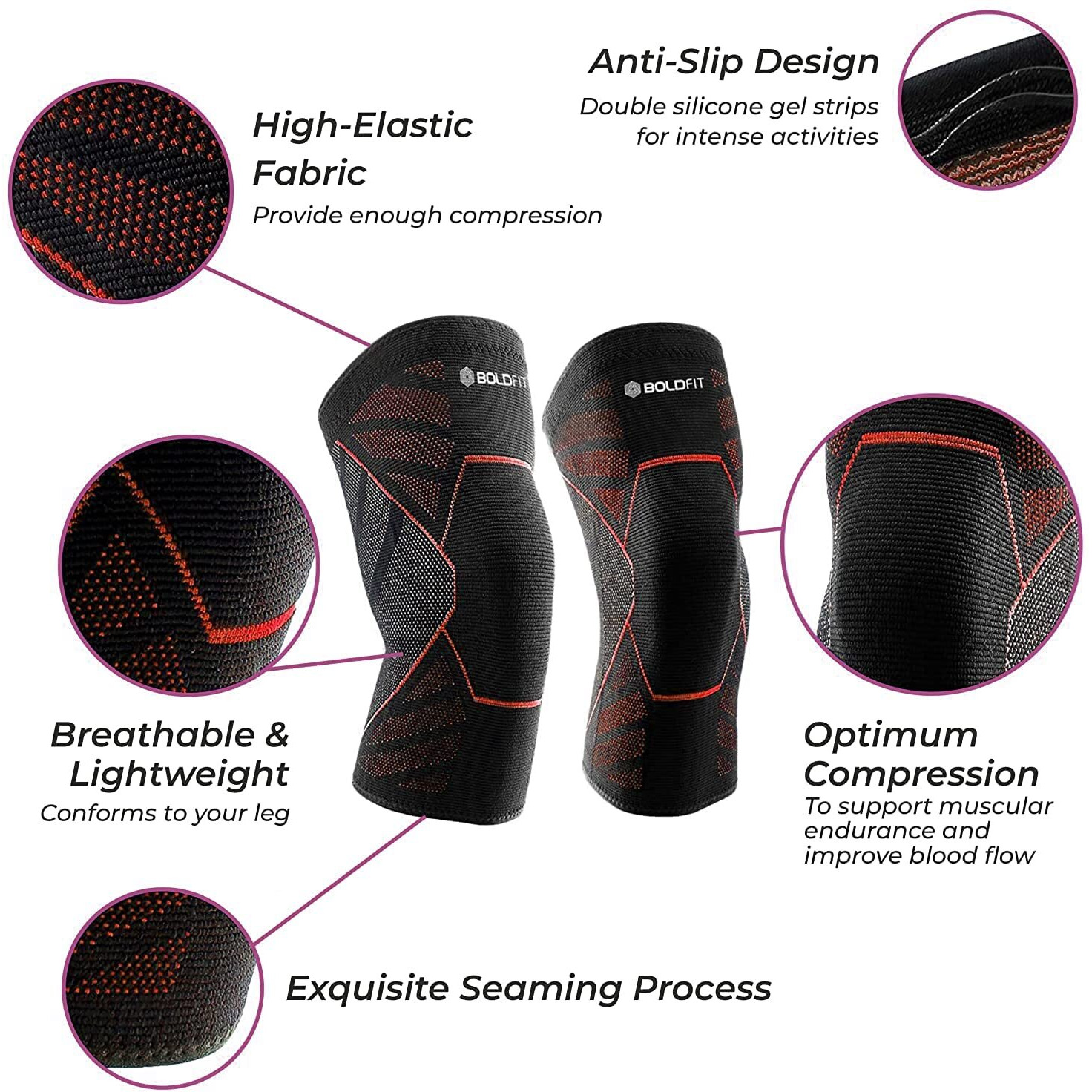 Boldfit Nylon Knee Support, Knee Caps, Knee Brace For Knee Pain Relief Products, Knee Pad Leg Sleeves, Gym Squats Knee Belt Knee Support For Men and Women-Red, XL