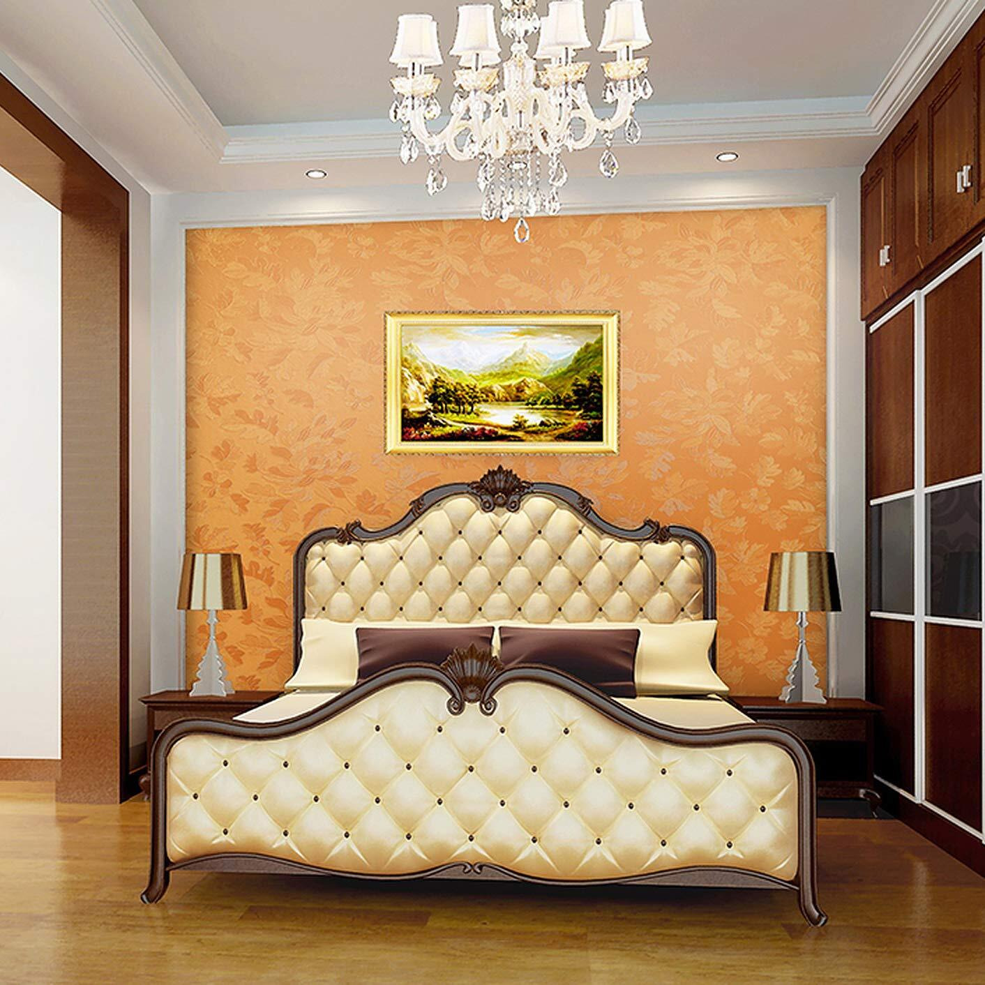 wolpin Wall Sticker Wallpaper Embossed Decal Floral Home Decoration (45 X 600 Cm), Living Room, Bedroom, Textured, Diy Self Adhesive, Gold, 600 MM