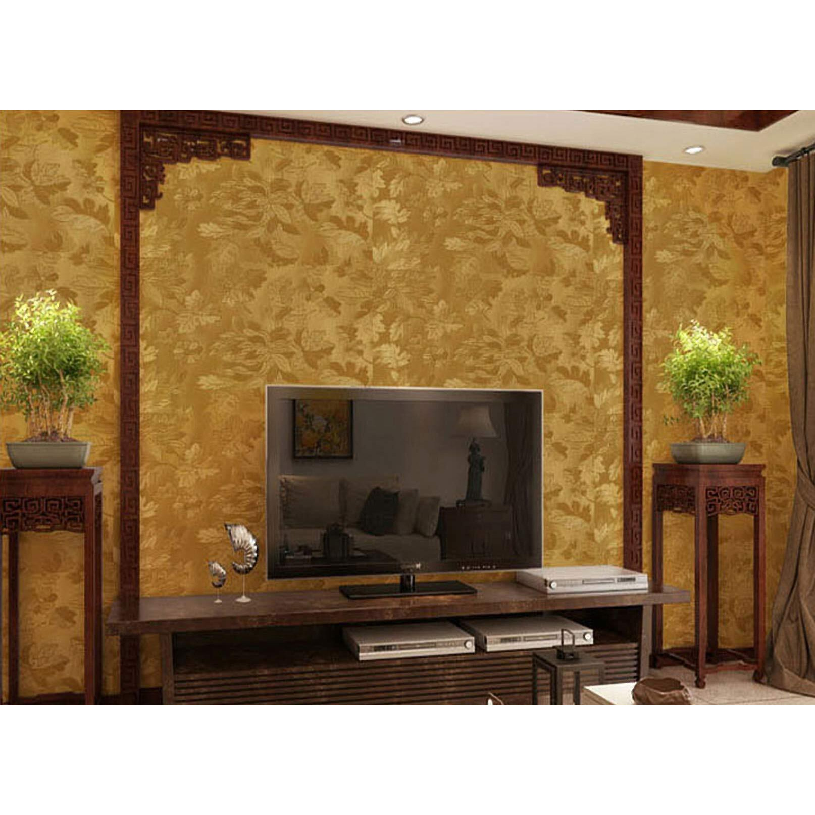wolpin Wall Sticker Wallpaper Embossed Decal Floral Home Decoration (45 X 600 Cm), Living Room, Bedroom, Textured, Diy Self Adhesive, Gold, 600 MM