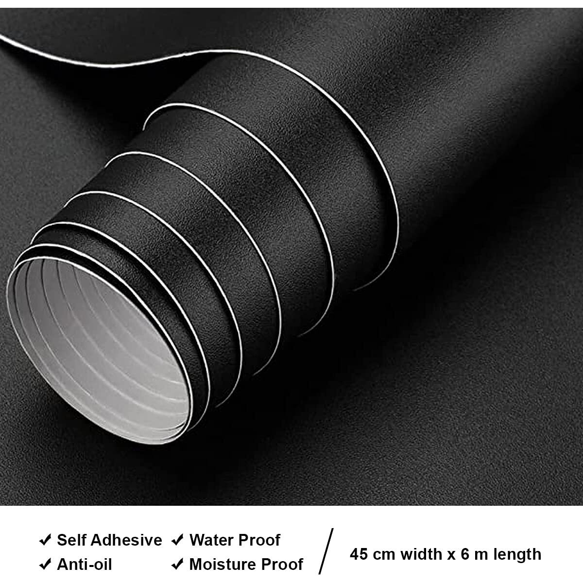 wolpin Wall Sticker Wallpaper (45 X 600 Cm) Solid Colour Home Renovation Diy Project, Gift Wrapper, Furniture, Fridge, Refrigerator, Kitchen Cupboard, Cabinets, Black, Self-Adhesive