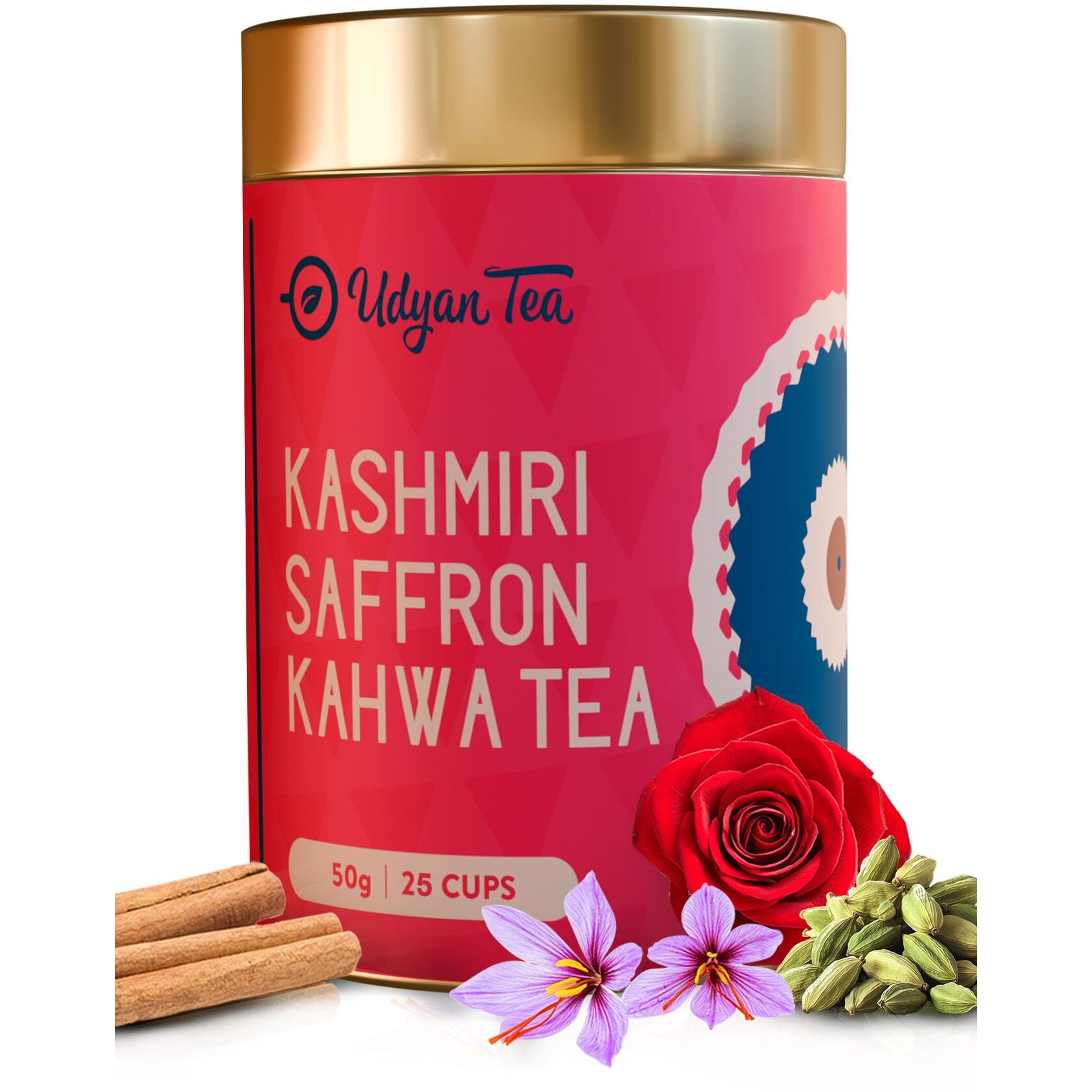 Udyan Tea Kashmiri Saffron Kahwa Green Tea - 50g (25 Cups) | Natural Ingredients Loose Leaf Tea | Antioxidant-Rich Blend Premium Tea for Better Digestion & Detox