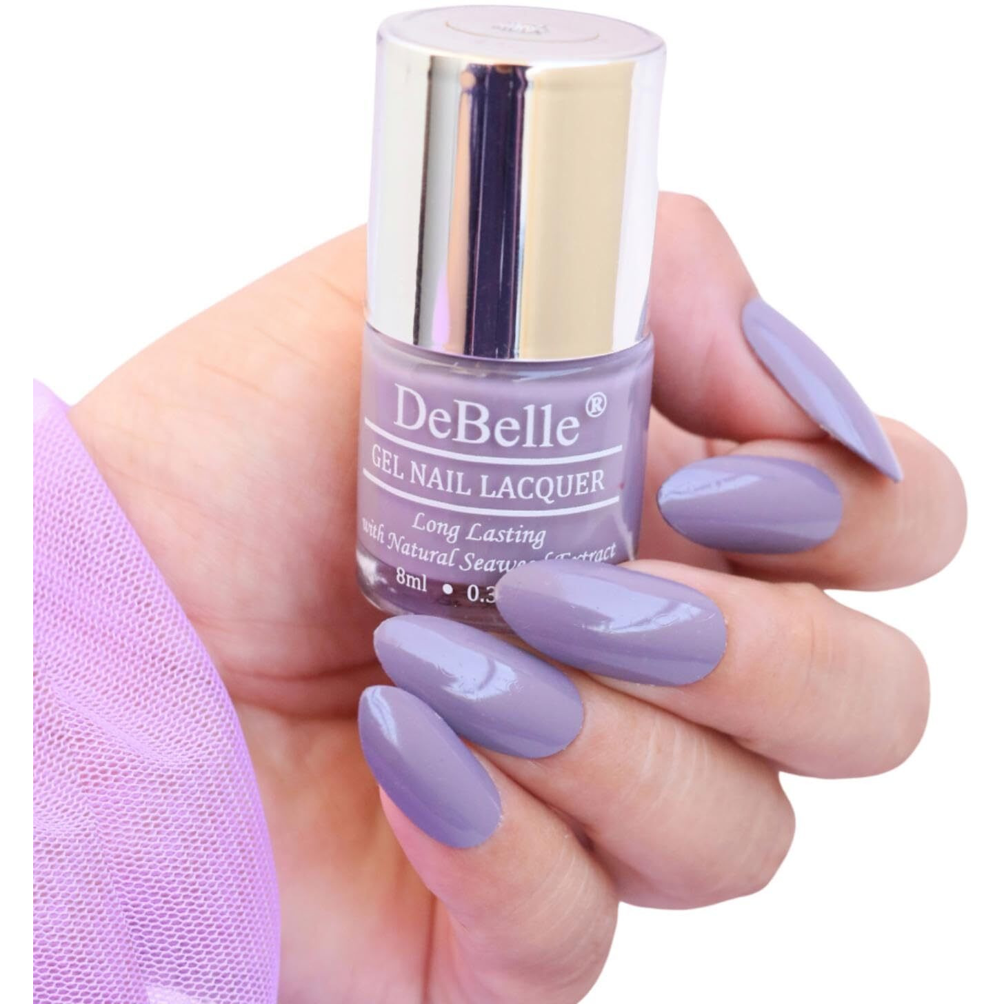 DeBelle Gel Nail Polish Viola Dew (Dark Lilac Nail Paint)|Non UV - Gel Finish |Chip Resistant | Seaweed Enriched Formula| Long Lasting|Cruelty and Toxic Free| 8ml