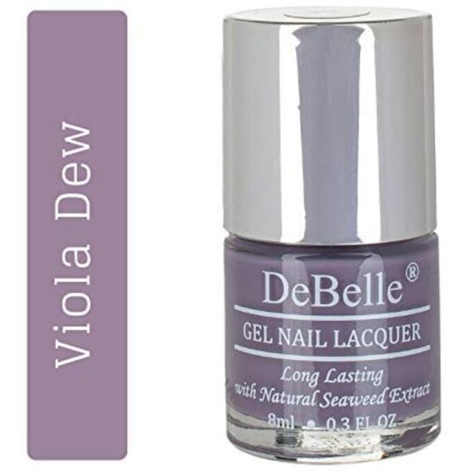 DeBelle Gel Nail Polish Viola Dew (Dark Lilac Nail Paint)|Non UV - Gel Finish |Chip Resistant | Seaweed Enriched Formula| Long Lasting|Cruelty and Toxic Free| 8ml