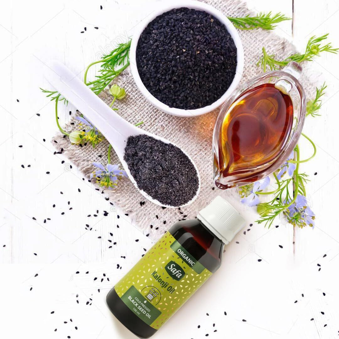 Safa Black Seed Oil Organic Cold Pressed Pure Kalonji Oil |Rich in Omega 3,6 & 9 Essential Fatty Acids|Promotes Immunity,Hair, Skin & Overall Health|Nigella sativa Black Cumin Seed Oil|Pack of 100 ml
