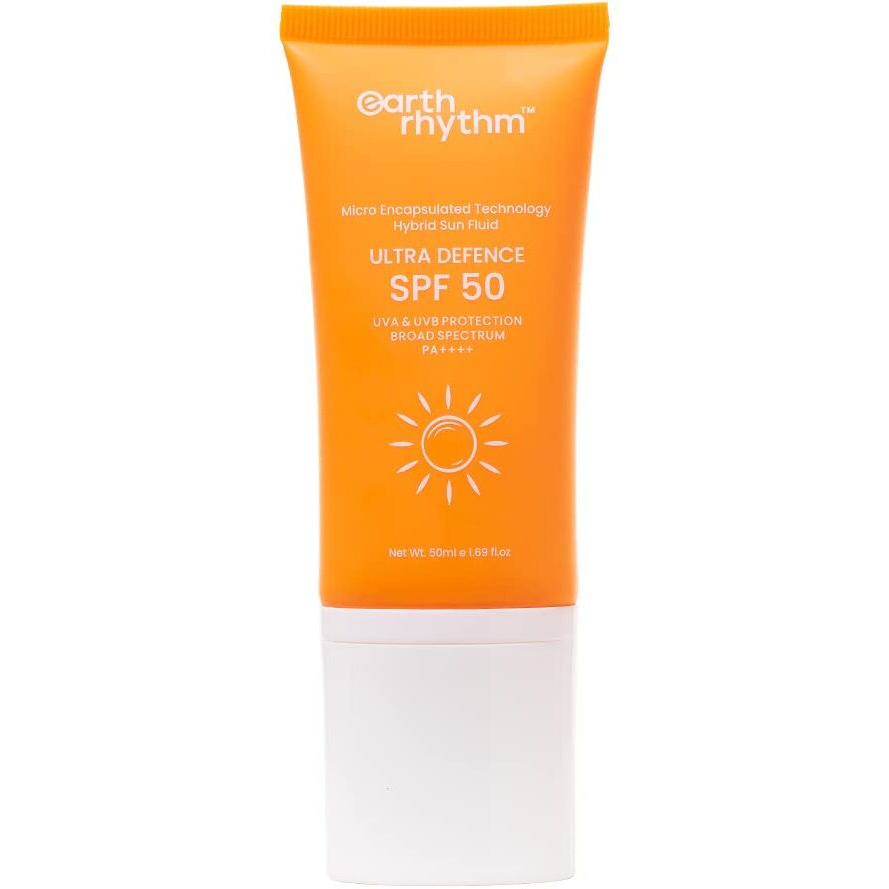 Earth Rhythm Ultra Defence Hybrid Sunscreen SPF 50 | PA++++ UVA/B Borad Spectrum, Lightweight, No White Cast Non Sticky/Non Greasy | For Men & Women - 50ml