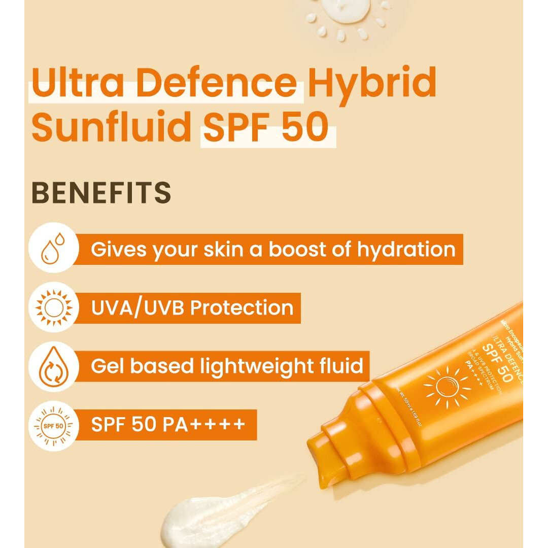 Earth Rhythm Ultra Defence Hybrid Sunscreen SPF 50 | PA++++ UVA/B Borad Spectrum, Lightweight, No White Cast Non Sticky/Non Greasy | For Men & Women - 50ml