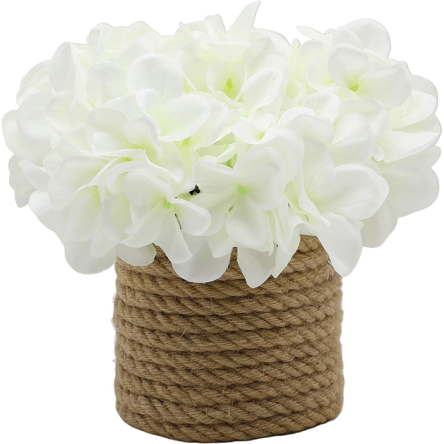 Anko Polyester Artificial Hydrangea Flower With Rope Vase 20Cm X 22Cm X 17Cm Garden-Inspired Aesthetics Showpiece For Home Decor,Office Desk,Bedroom,Balcony,Living Room,Table Top Decorative tem
