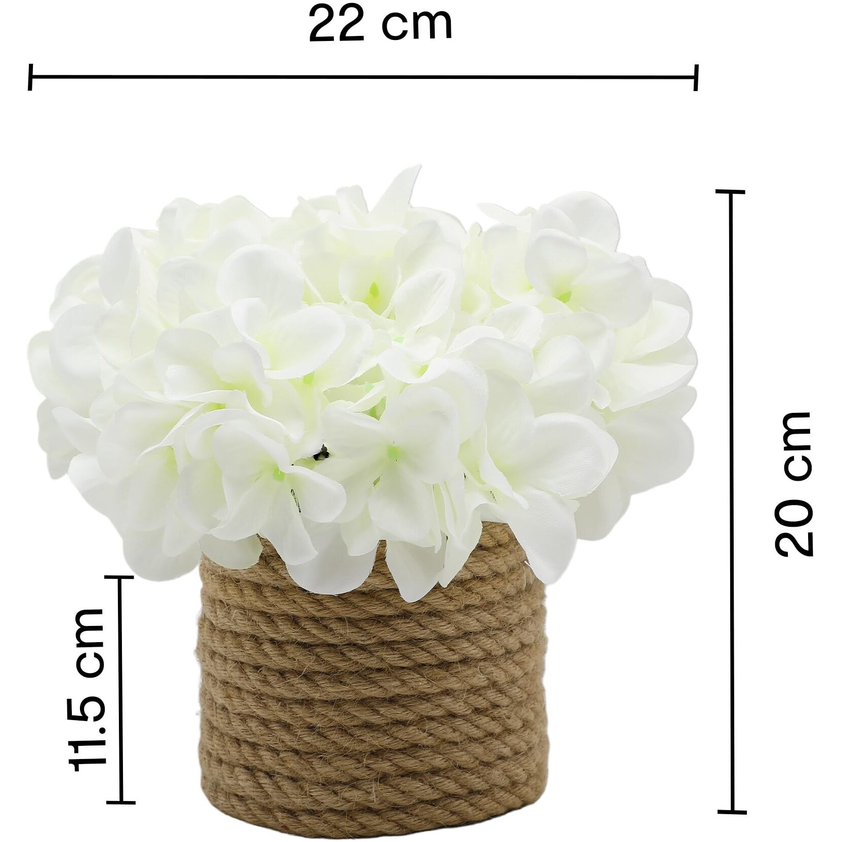 Anko Polyester Artificial Hydrangea Flower With Rope Vase 20Cm X 22Cm X 17Cm Garden-Inspired Aesthetics Showpiece For Home Decor,Office Desk,Bedroom,Balcony,Living Room,Table Top Decorative tem