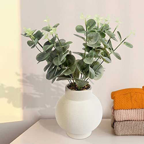 Anko Artificial Eucalyptus Plant with White Vase (Potted Plant) | Decorative Artificial Plant for Home, Office, Bedroom, Balcony, Living Room, Table | Natural Look Artificial Plant for Home Dcor