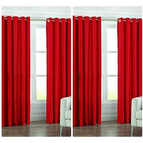 Exporthub 4 Piece Polyester Blend Eyelet Solid Very Long Door Curtain - 10 Ft, Red