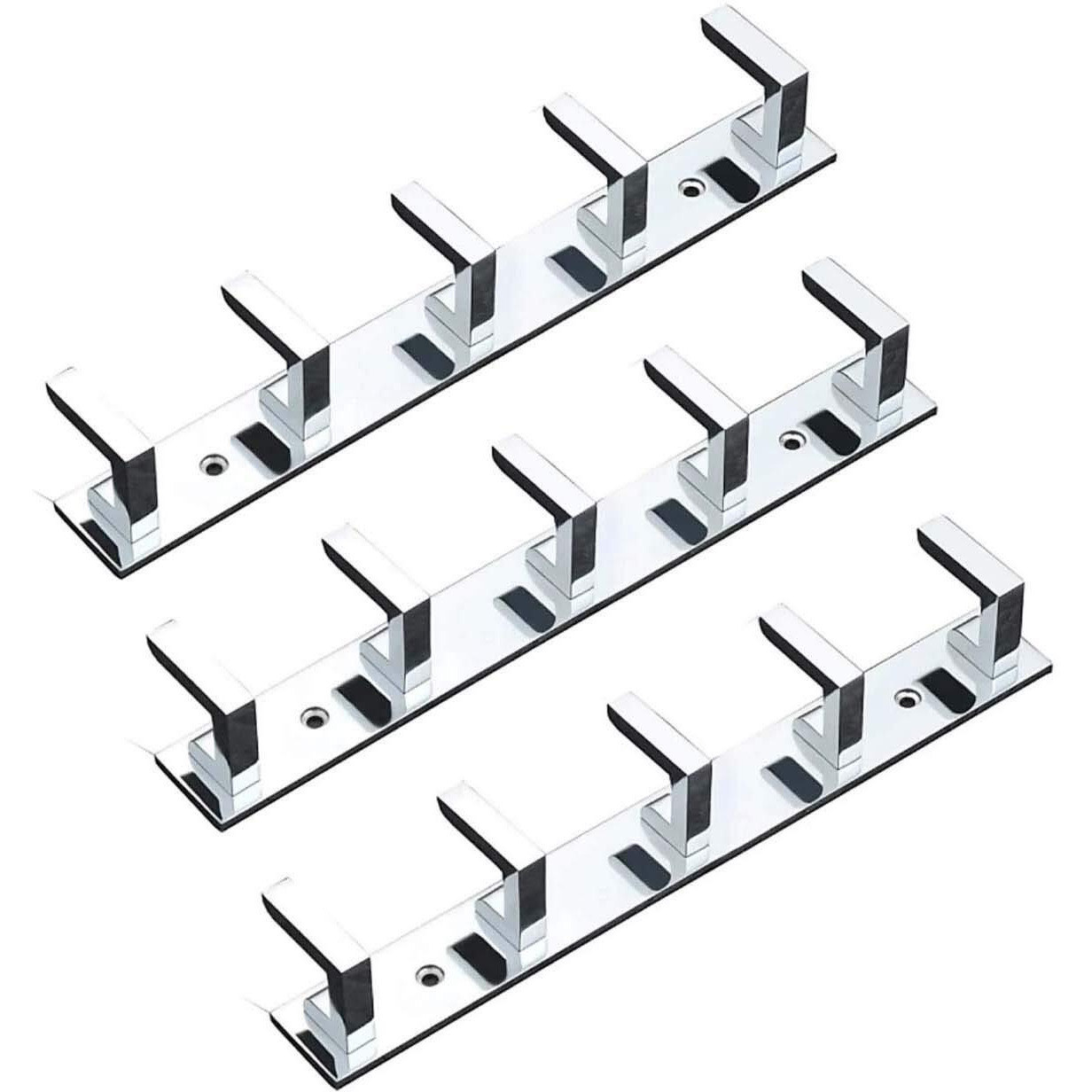 iSTAR 5 Pin Bathroom Cloth Hooks Hanger Door Wall Bedroom Bathroom Robe Hooks Rail for Hanging Keys,Clothes,Towel Steel Hook (Pack of 3, Silver)