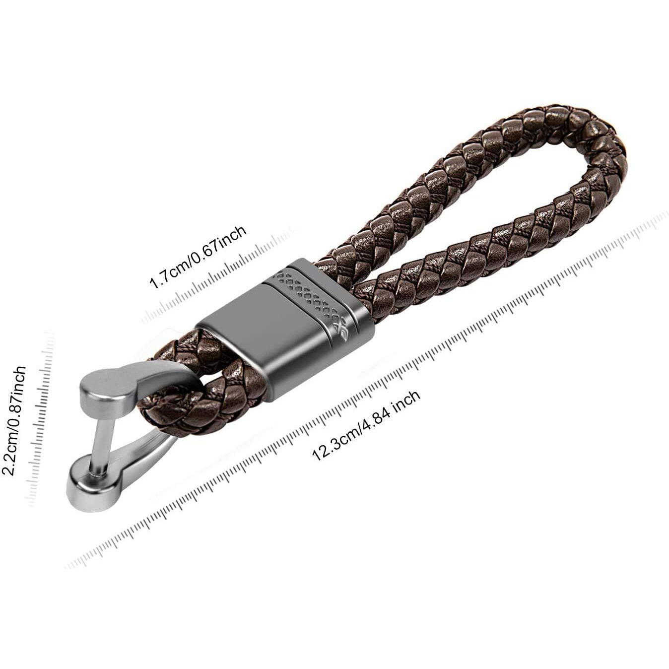 JVCV 2 Pack Genuine Leather Keychain with Zinc Alloy Buckle Keyring (Coffee)