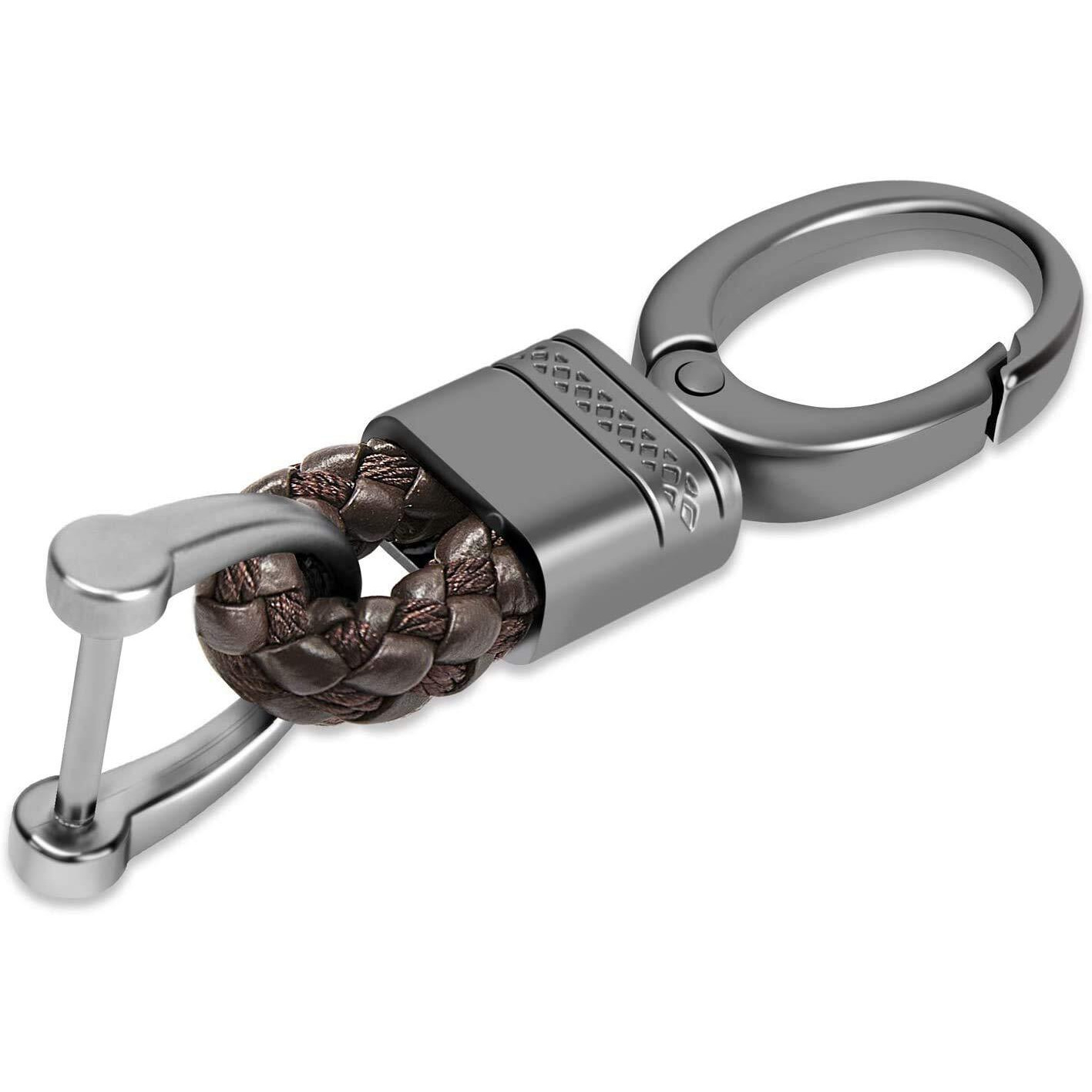 JVCV 2 Pack Genuine Leather Keychain with Zinc Alloy Buckle Keyring (Coffee)