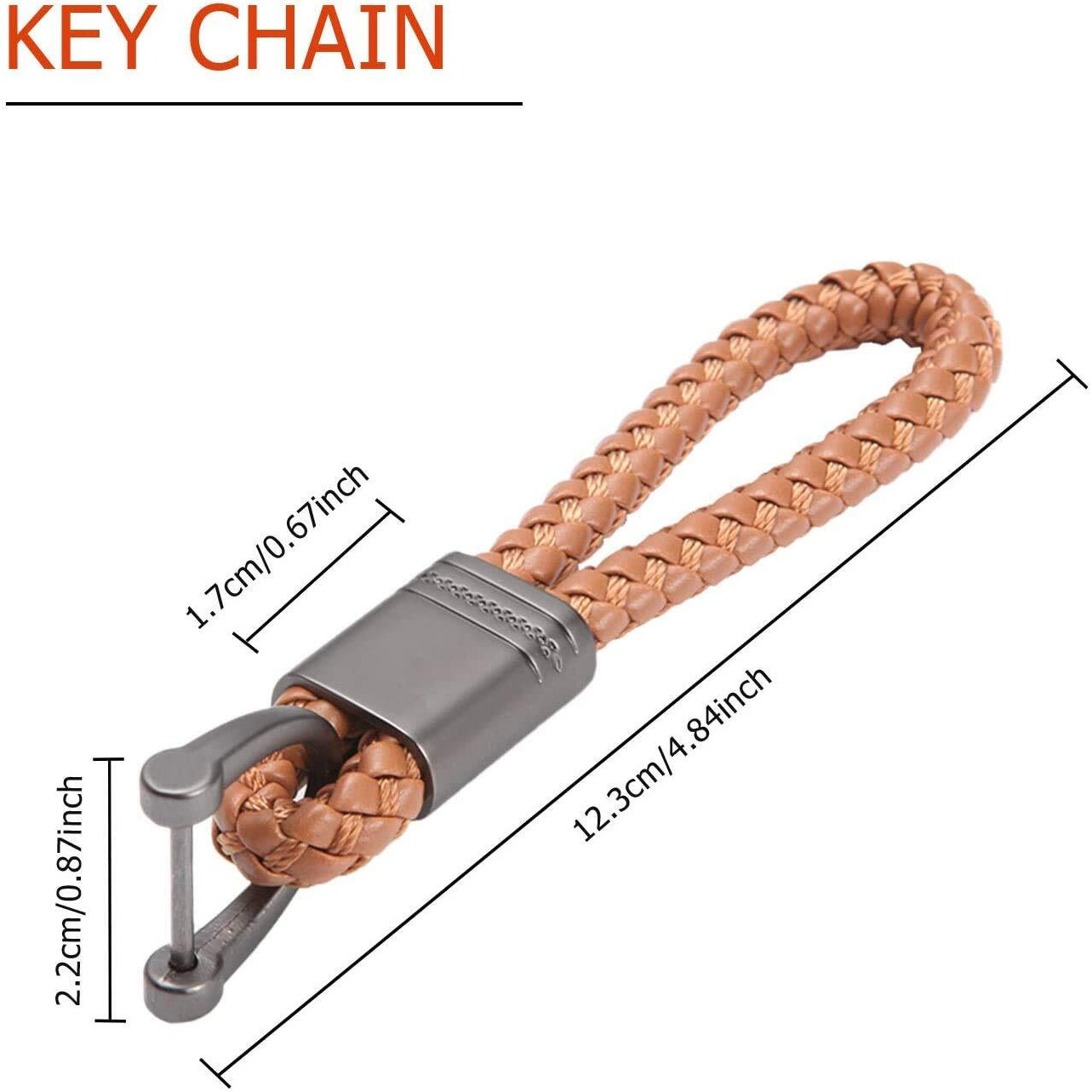 JVCV 2 Pack Genuine Leather Keychain with Zinc Alloy Buckle Keyring (Brown)