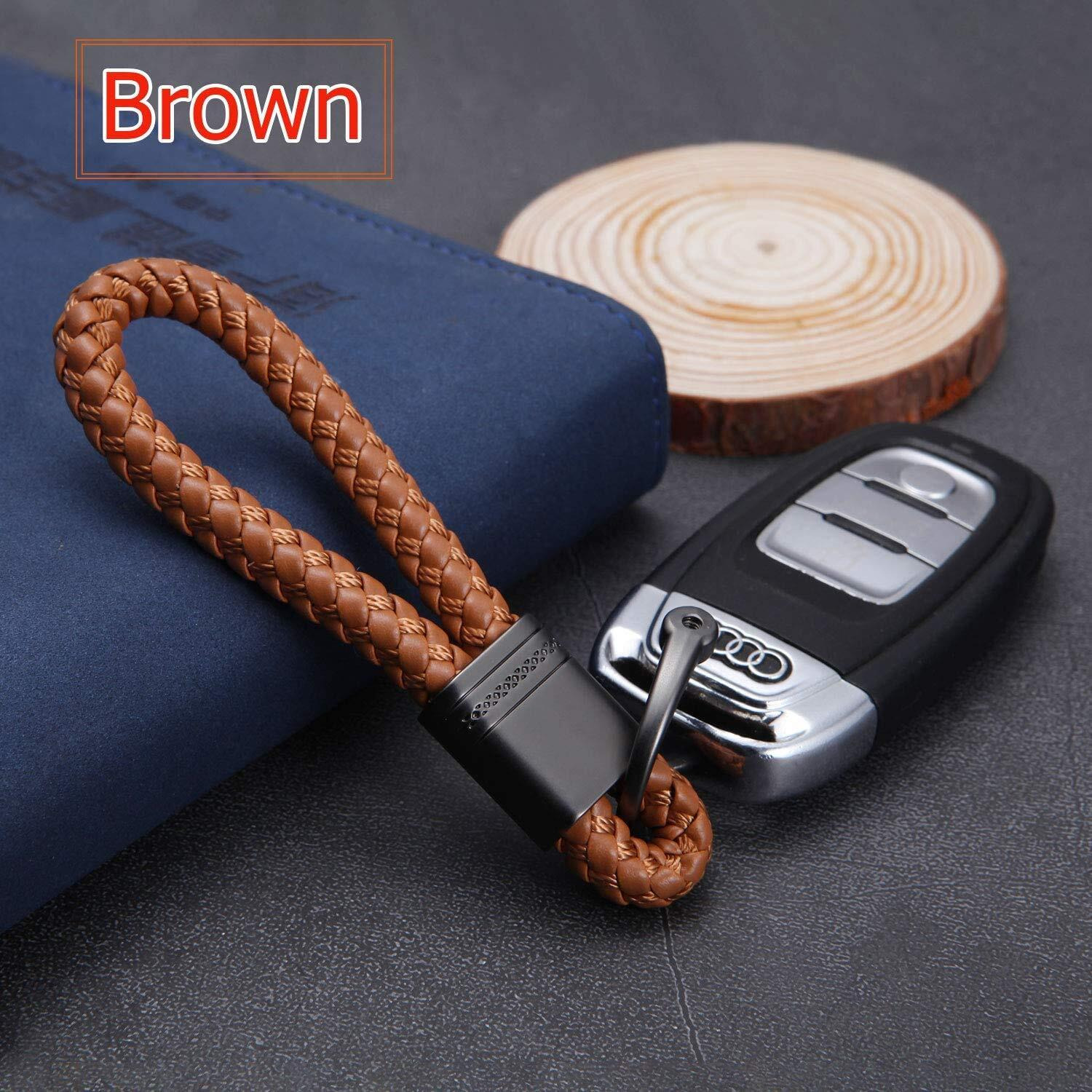 JVCV 2 Pack Genuine Leather Keychain with Zinc Alloy Buckle Keyring (Brown)