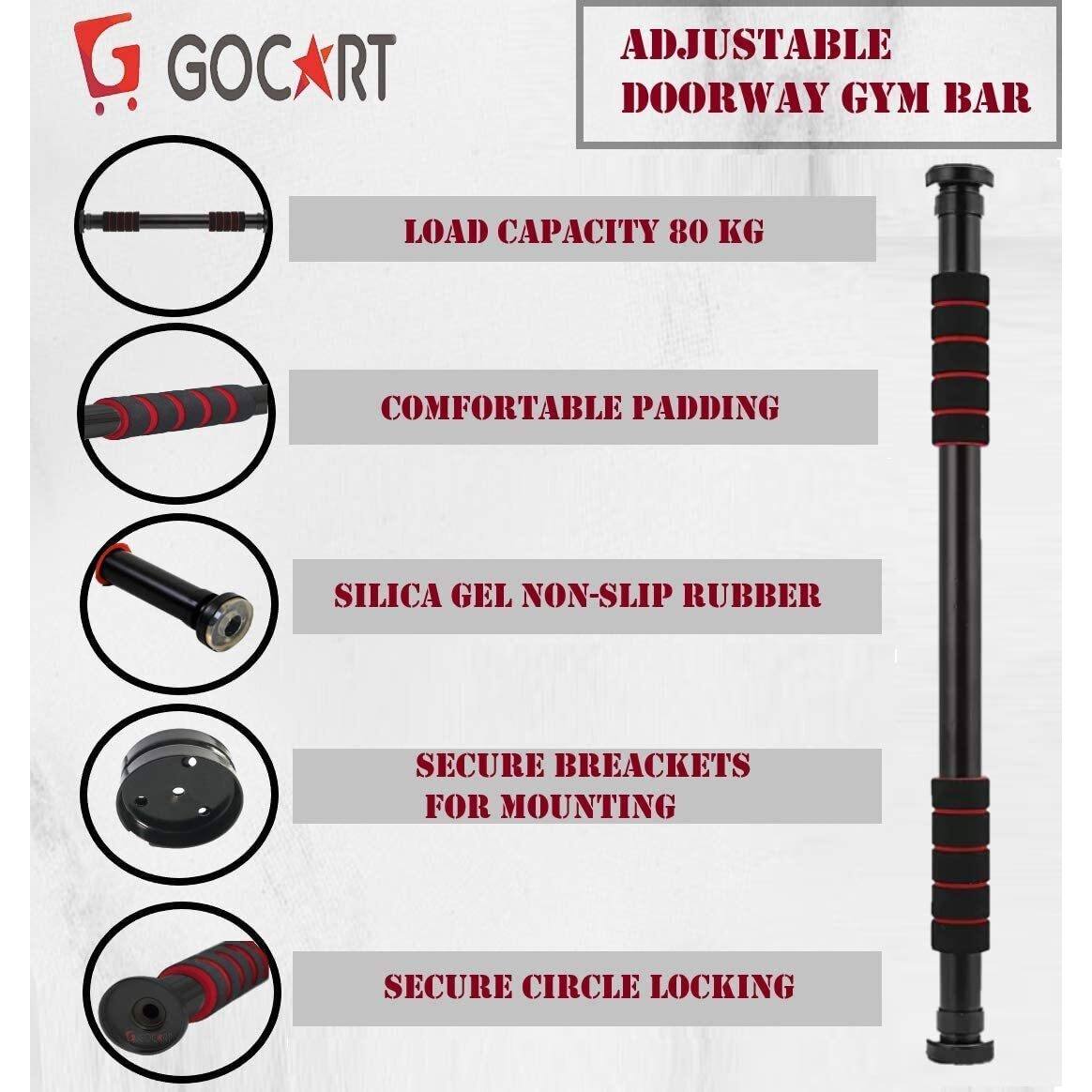 GOCART WITH G LOGO Chrome Plated Pull-Up Bar Doorway Gym Exercise Chin up for Home Gym with Adjustable Width 63 CM to 95CM Holds up to 80KG