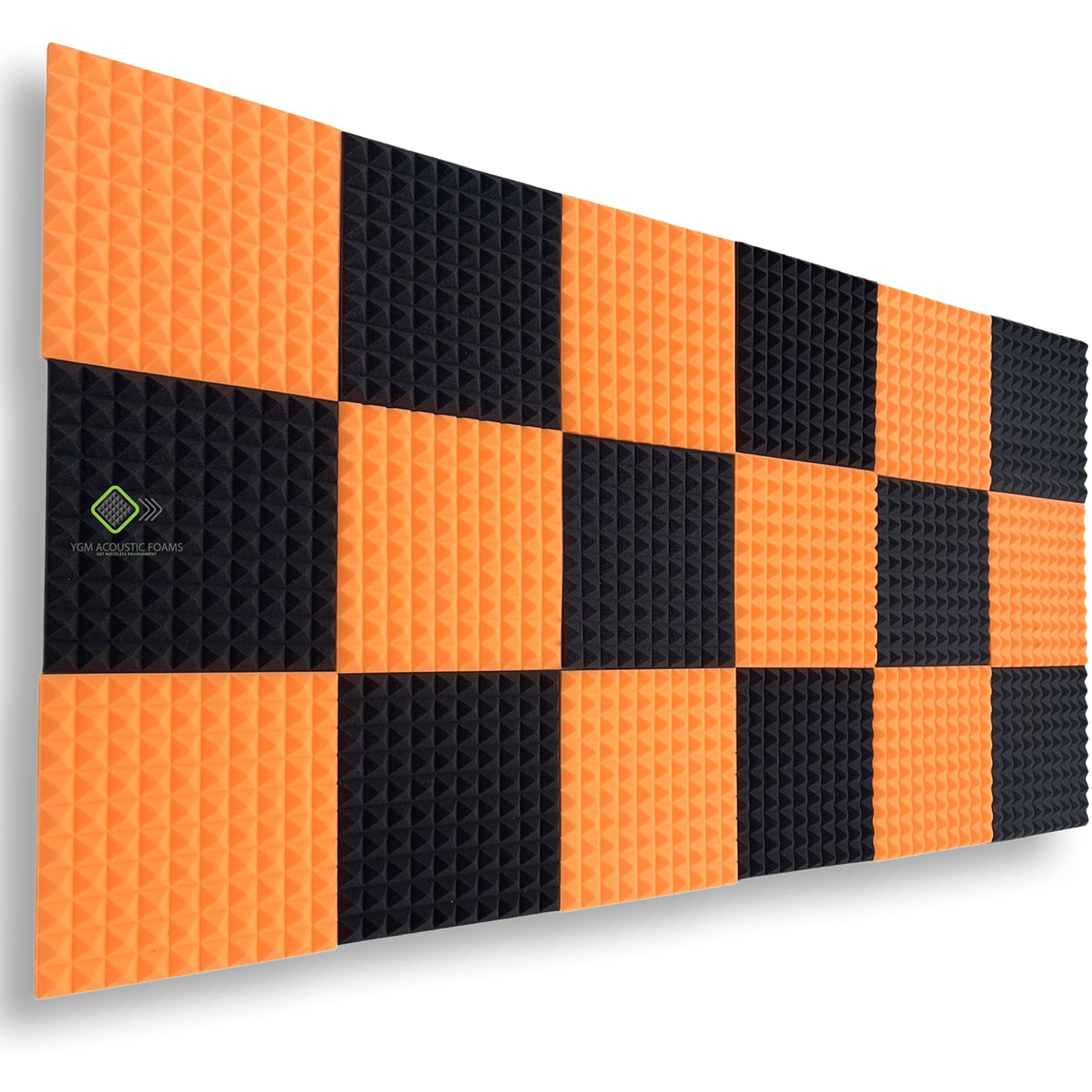 YGM Acoustic Foams Pyramid Soundproofing Studio (Set of 18) Acoustic Foam 1 x1  - 1 Inches (Orange & Black)