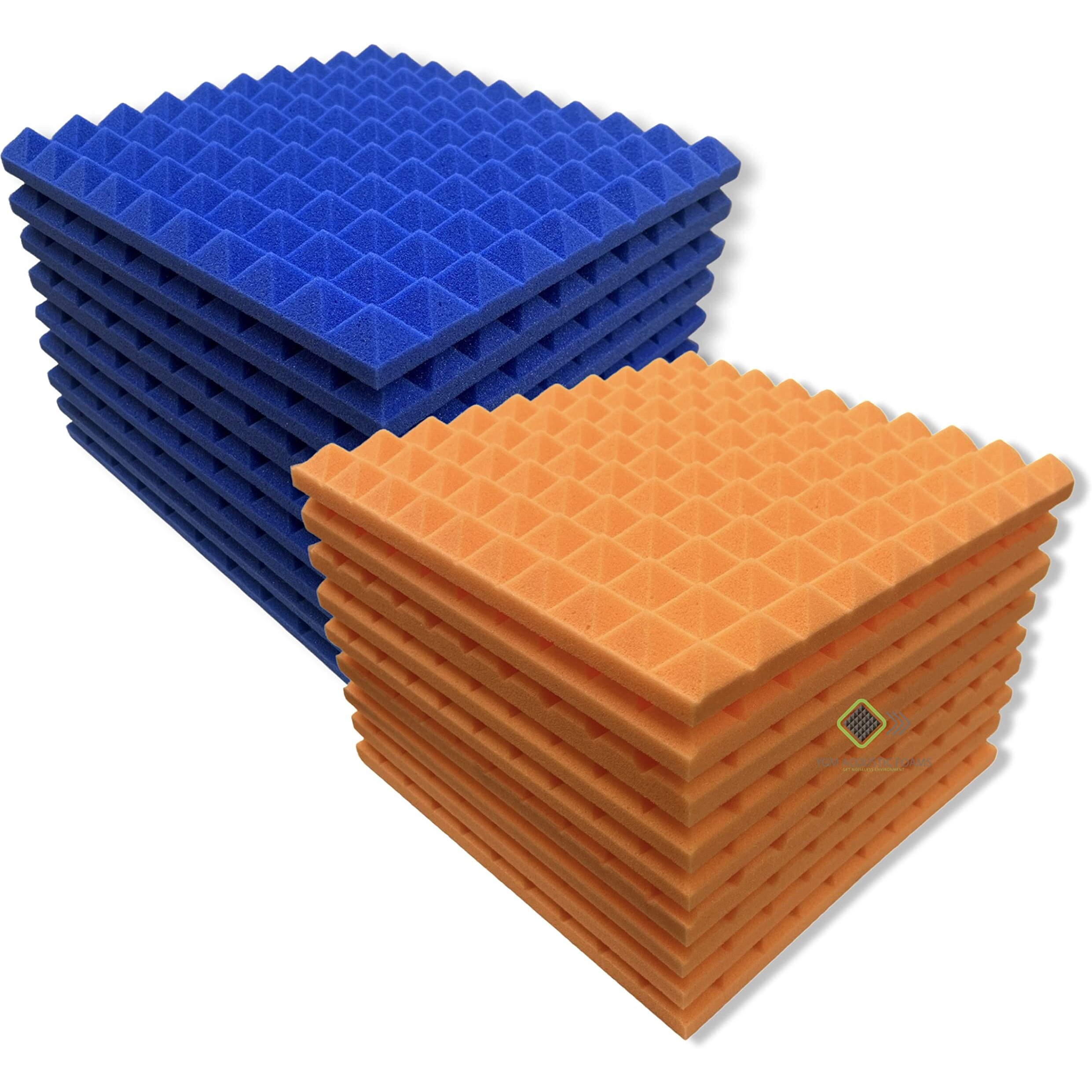 YGM Acoustic Foams Pyramid Soundproofing Studio (Set of 18) Acoustic Foam 1 x1  - 1 Inches (Blue & Orange)