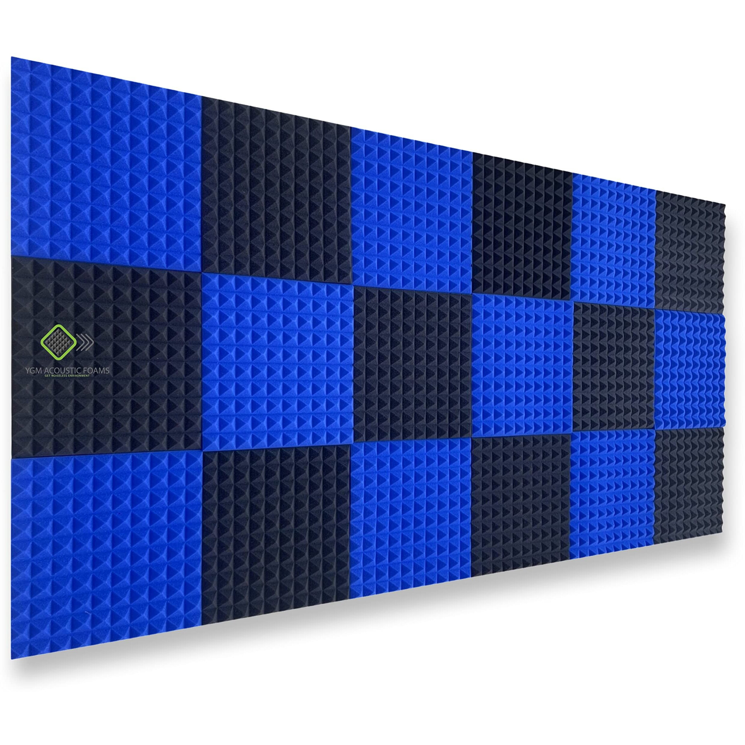 YGM Acoustic Foams Pyramid Soundproofing Studio (Set of 18) Acoustic Foam 1 x1  - 1 Inches (Blue & Black)