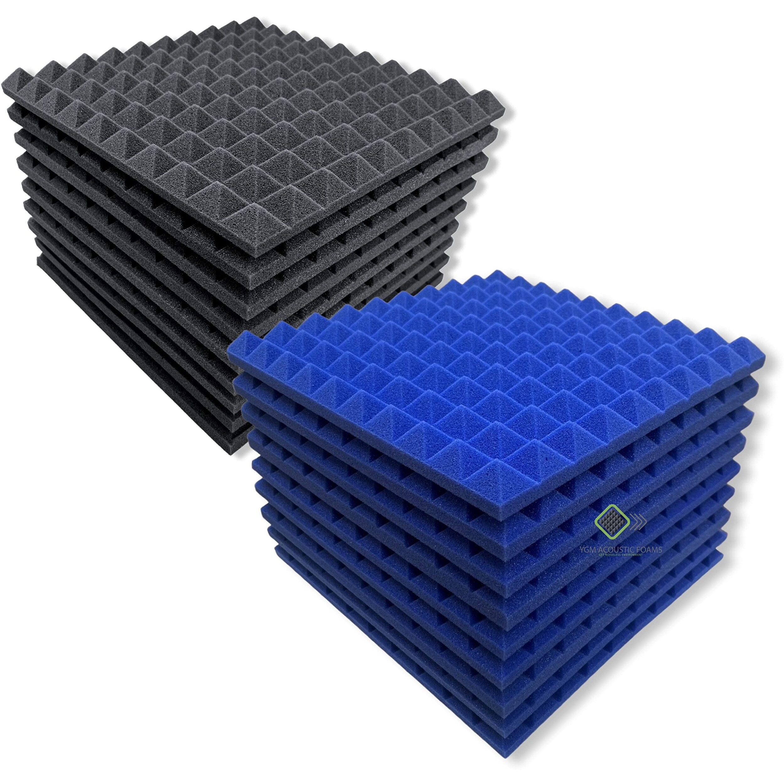 YGM Acoustic Foams Pyramid Soundproofing Studio (Set of 18) Acoustic Foam 1 x1  - 1 Inches (Blue & Black)