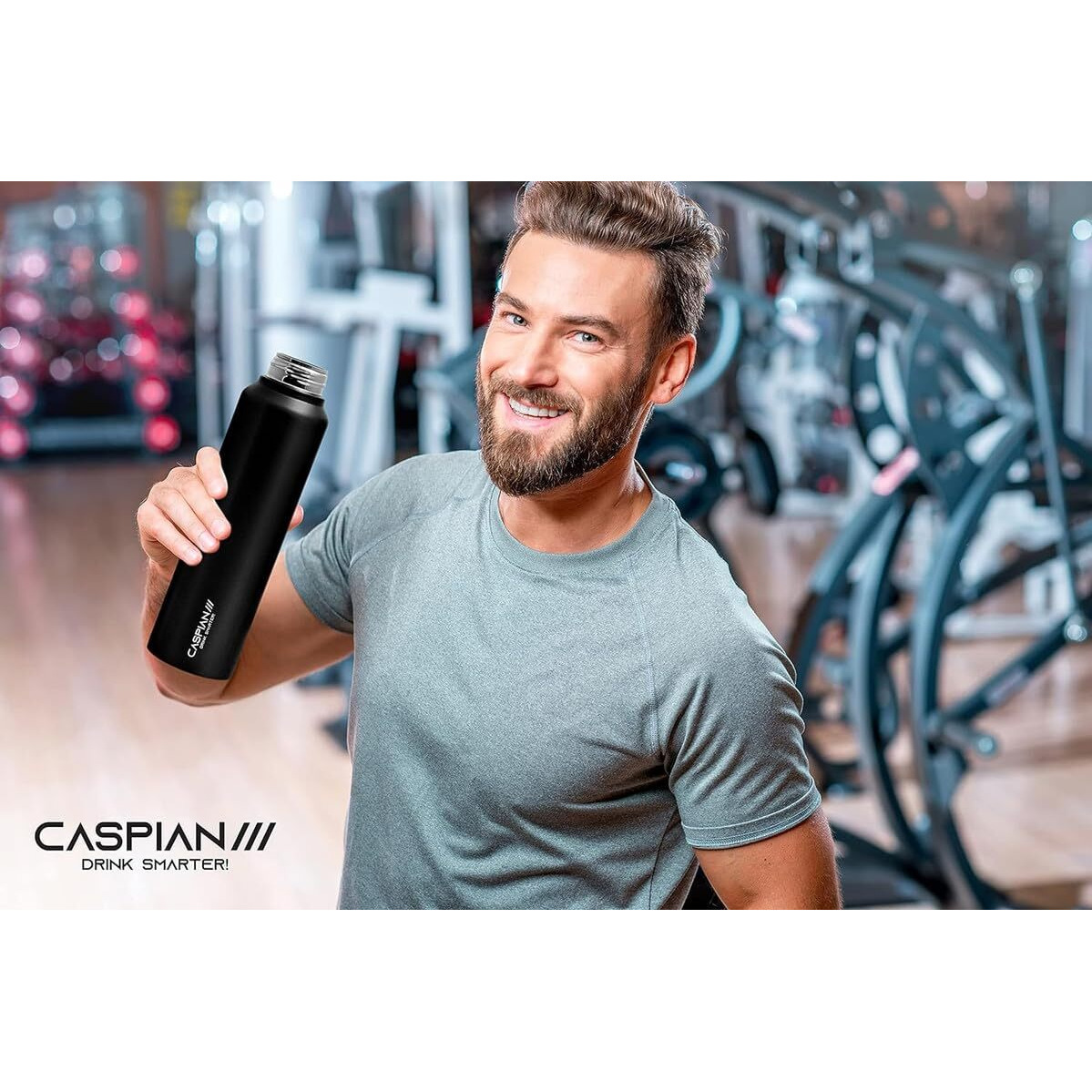 CASPIAN /// Hike Stainless Steel Sipper Water Bottle (Blue-Black-Silver, 1 Litre, Set of 6)| Leak Proof Thunder for Fridge Home Office Travel School Kids Boys Girls Adults Sports Gym Yoga