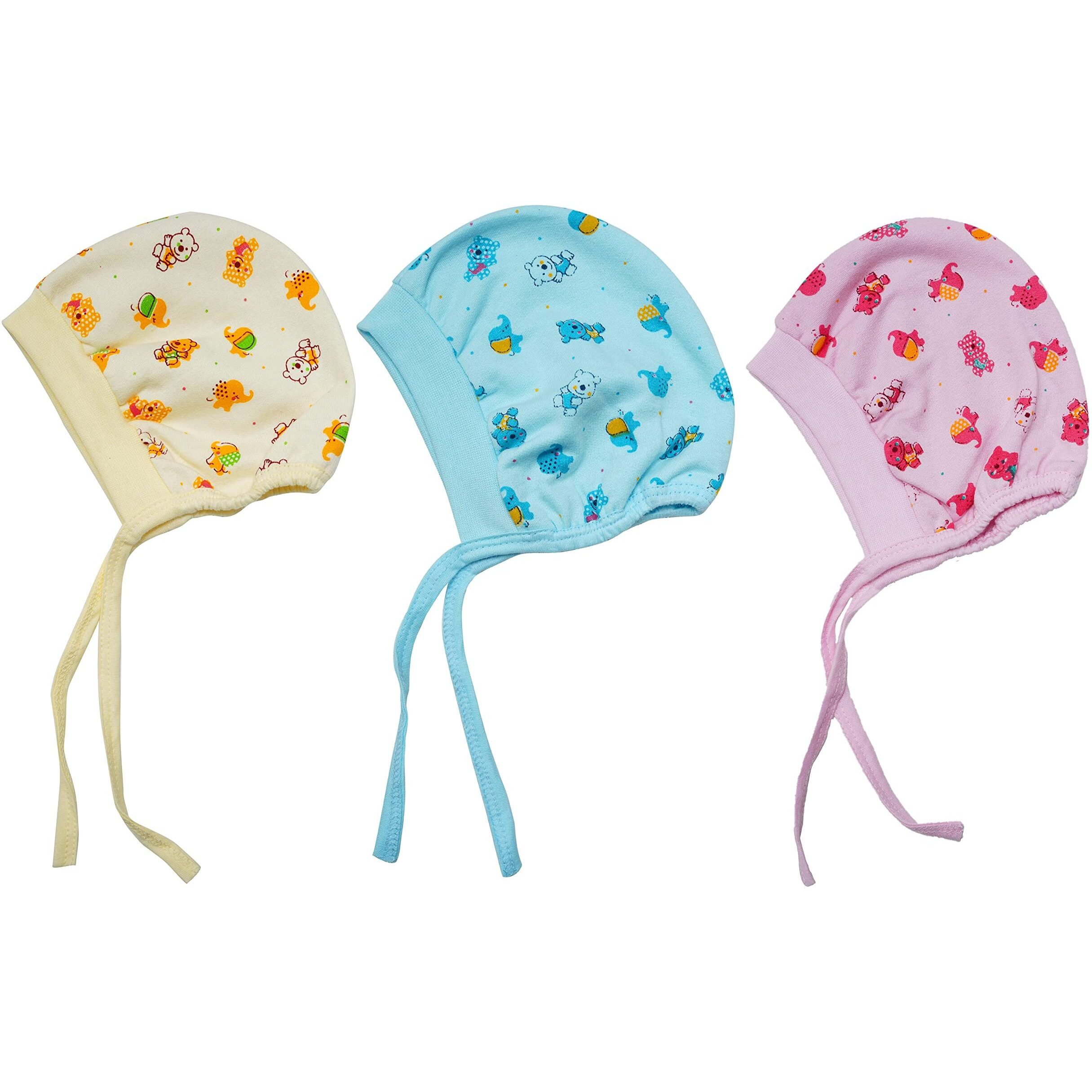 CUTE LANDINGS 0-3/3-6/6-9/9-12/12-18 & 18-24 Months New Born Baby Girls & Boys Finest Hosiery Cotton Double Layer Knot Caps Set/Infant/Hat/Toppi/Kan Topi/Clothes (Pack of 3) Multicolour