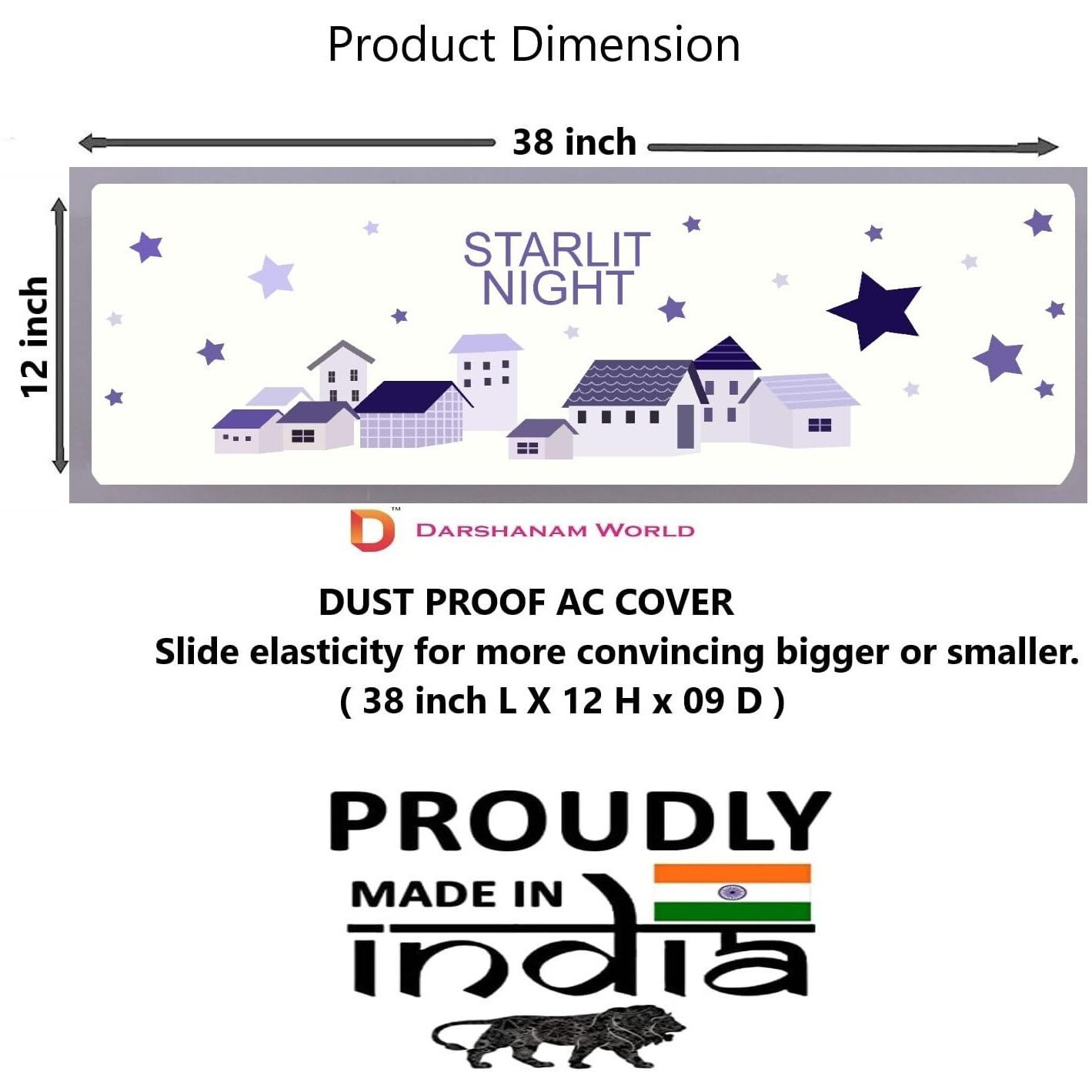 DARSHANAM WORLD Polyester Beatiful Designer Ac Cover For 1.5 Ton/ Printed Air Conditioning Dust Cover Folding Design Cover For Indoor And All Type Ac Split Cover(97 X 31 X 21.5Cm)