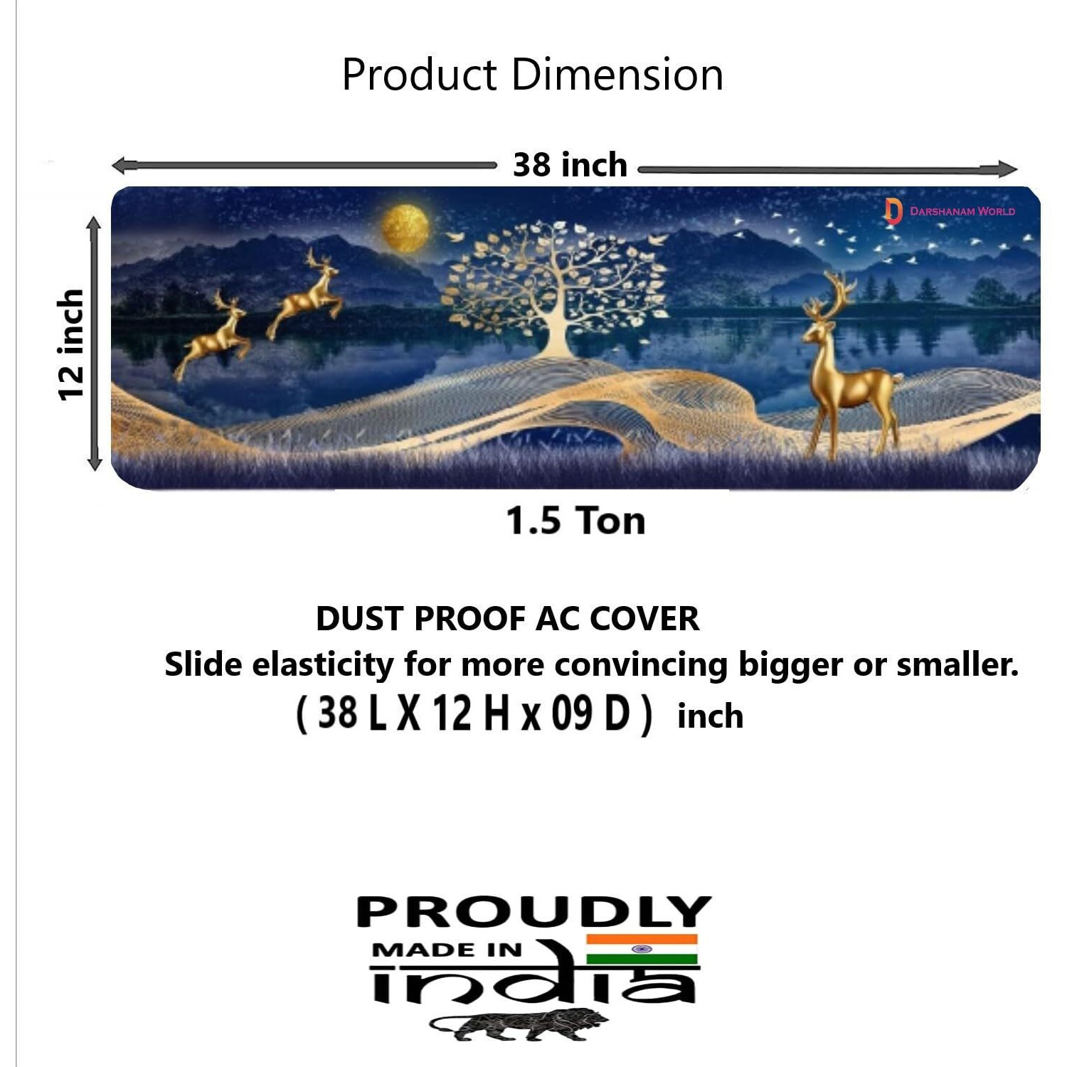 DARSHANAM WORLD Beatiful Designer Ac Cover For 1.5 Ton/ Printed Air Conditioning Dust Cover Folding Design Cover For Indoor And All Type AC Split Cover(97 x 31 x 21.5cm)