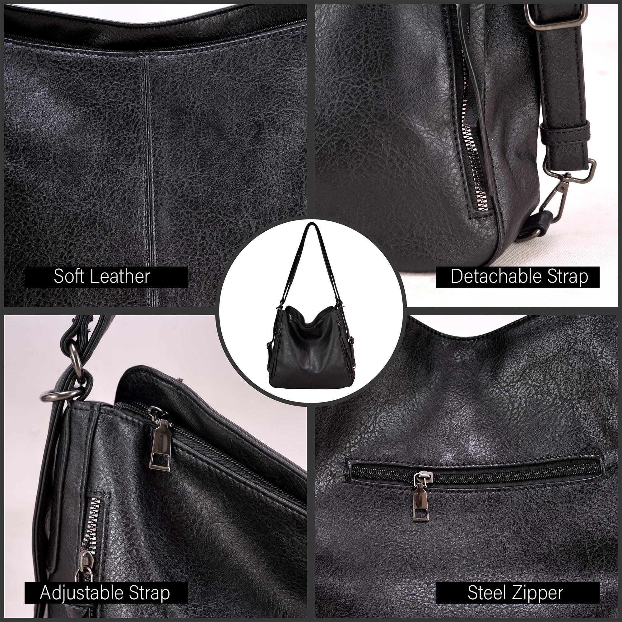 SHOPO Handbags For Women Combo | Soft Pu Leather | Attractive Hobo Bags Purse | Shoulder Bags For Women With Long Strap And Wallet (3 In 1), Black