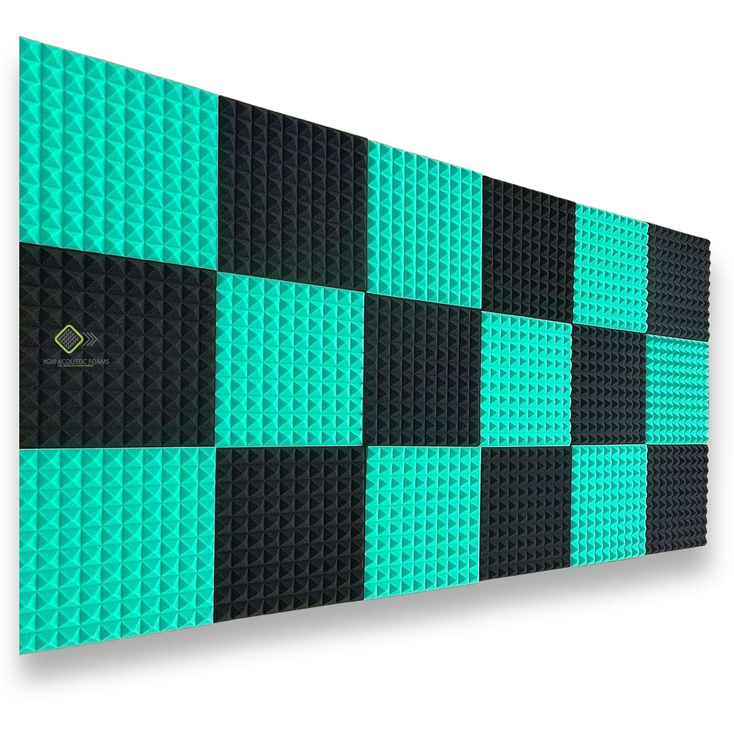 YGM Acoustic Foams Pyramid Soundproofing Studio (Set of 18) Acoustic Foam 1 x1  - 1 Inches (Green & Black)