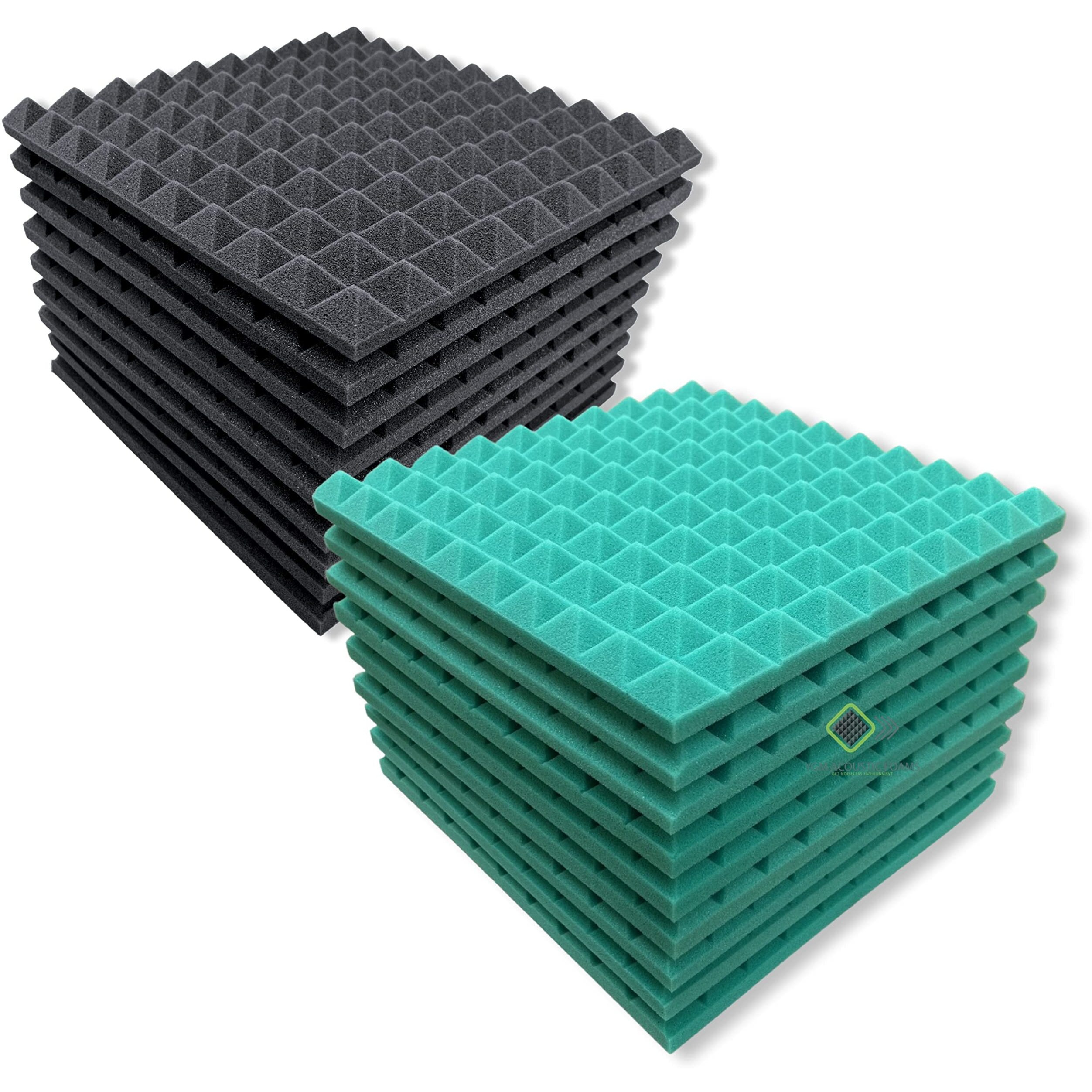 YGM Acoustic Foams Pyramid Soundproofing Studio (Set of 18) Acoustic Foam 1 x1  - 1 Inches (Green & Black)