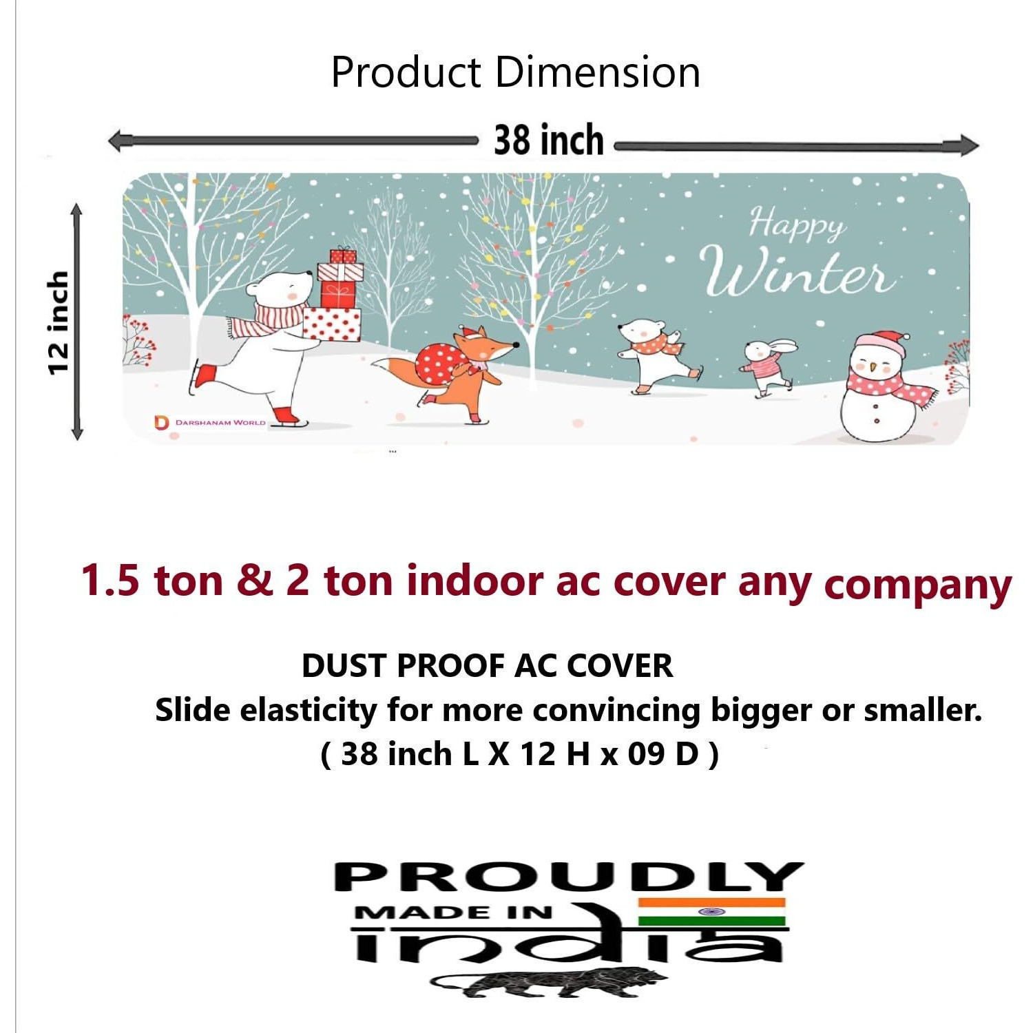 DARSHANAM WORLD Polyester New Printed Air Conditioning Dust Cover Folding Designer Ac Cover For Indoor Split Ac 1.5 Ton (97 X 31 X 21 .5Cm | Printed)