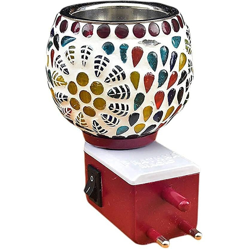 Revwd Kapoor Dani Electrical Camphor Diffuser Glass with On/Off Switch to Toggle Between Burner and Lamp Electrical Night Lamp for Office, Home (Fulpatti)