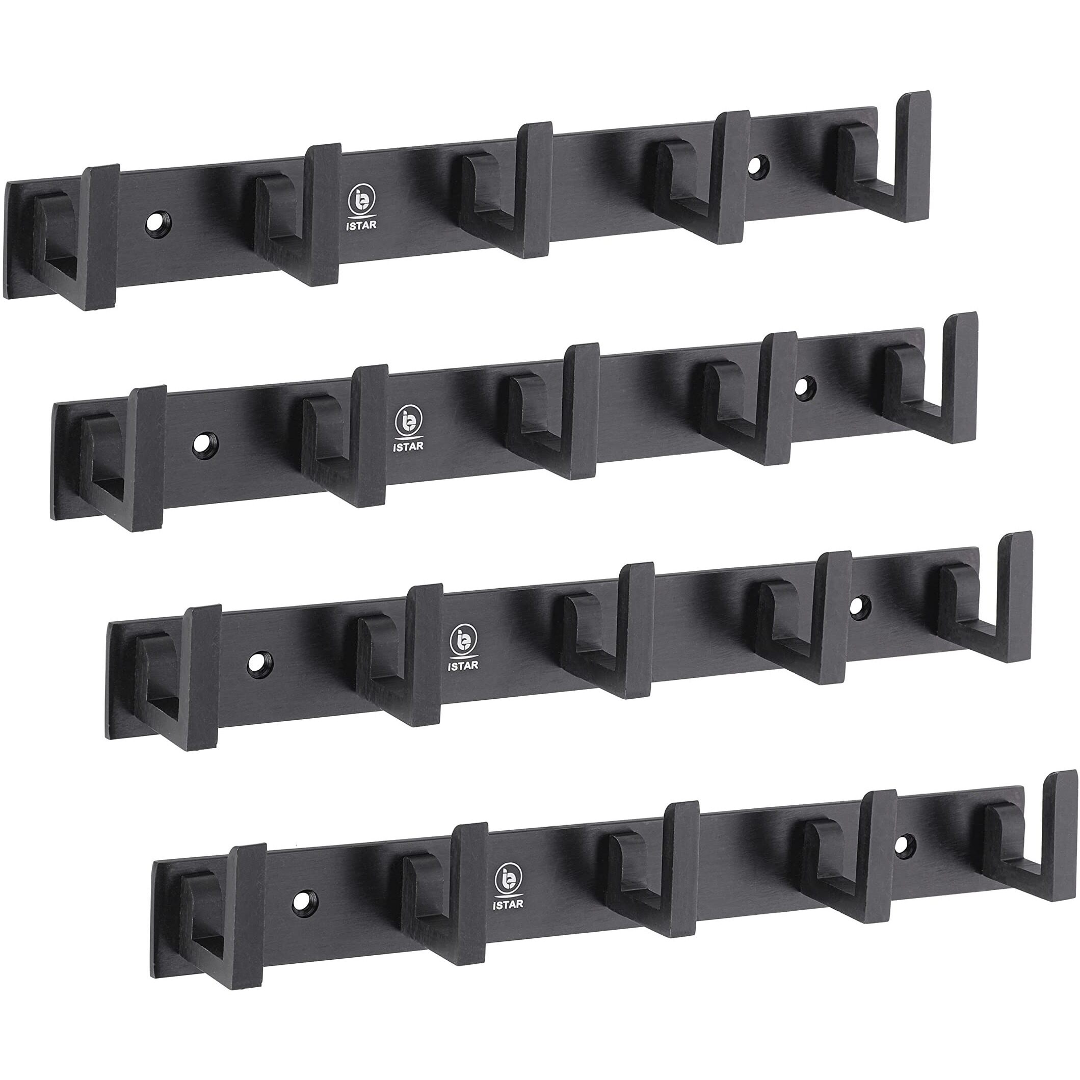 iSTAR 5 Pin Bathroom Cloth Hooks Hanger Door Wall Bedroom Bathroom Robe Hooks Rail for Hanging Keys,Clothes,Towel Steel Hook (Pack of 4, Black)