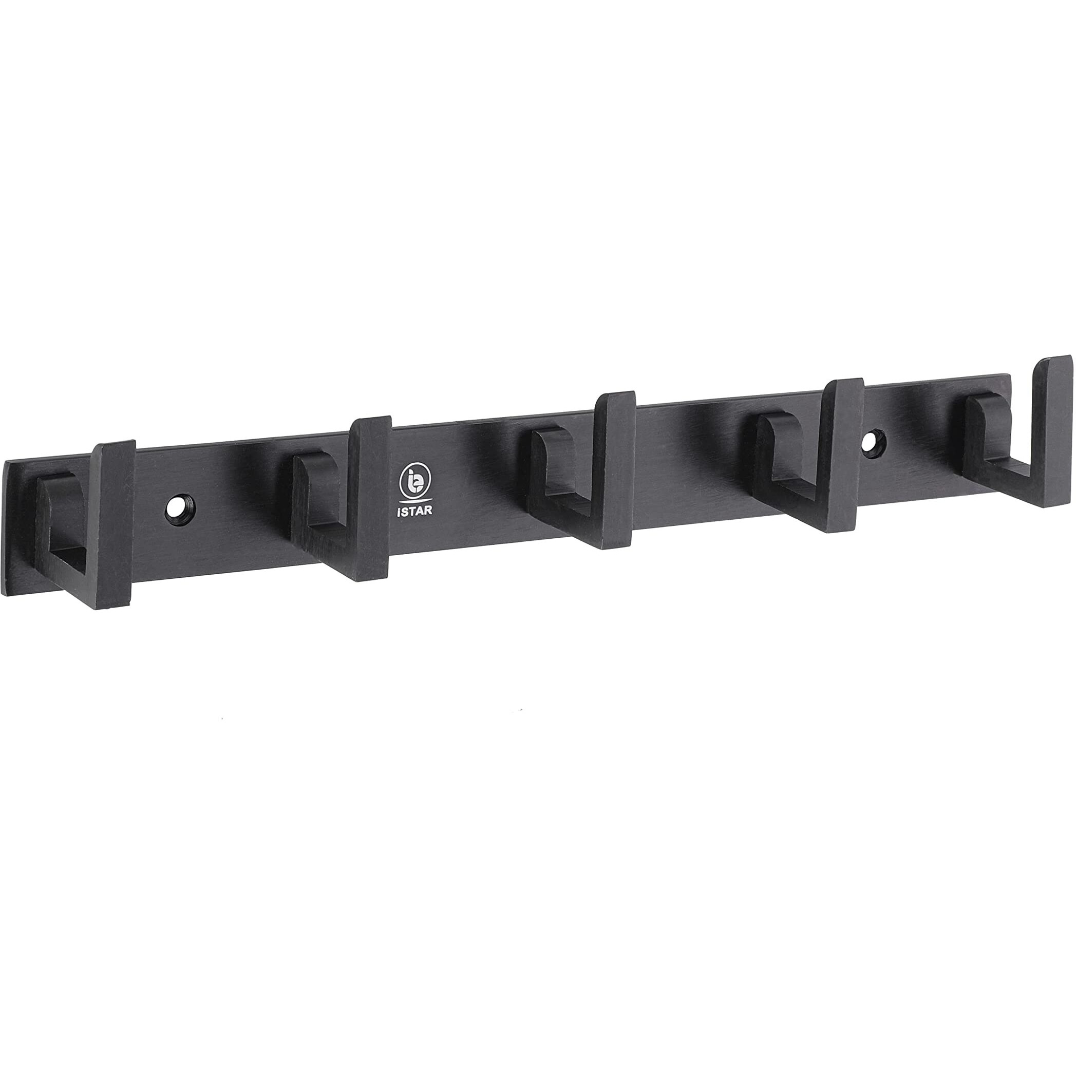 iSTAR 5 Pin Bathroom Cloth Hooks Hanger Door Wall Bedroom Bathroom Robe Hooks Rail for Hanging Keys,Clothes,Towel Steel Hook (Pack of 4, Black)