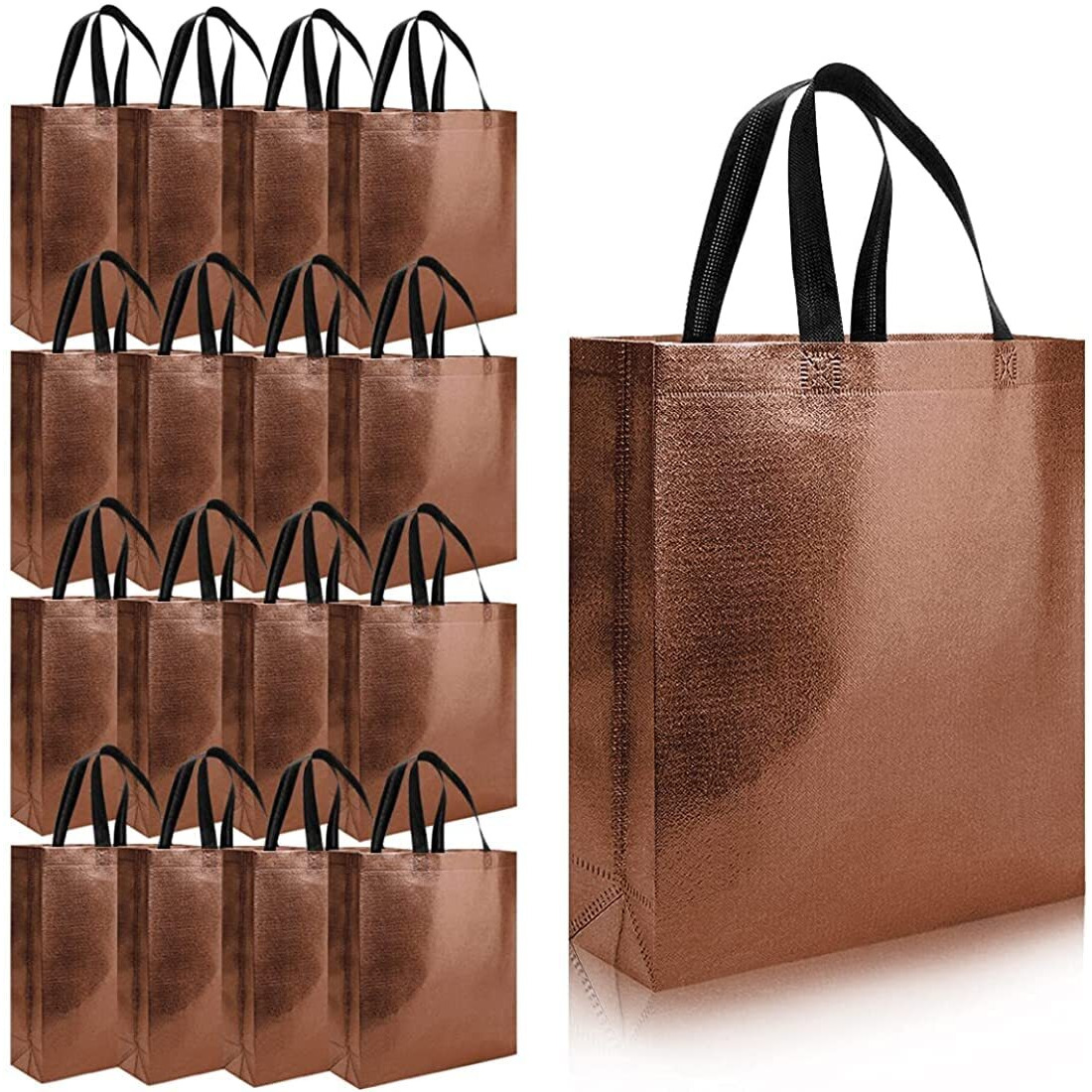 DRAPME Medium Size Pack of 50 Pcs Glossy Metallic Laminated Non-Woven Reusable Eco-Friendly Party Return Gift Bags (Copper) (Medium 12x13x4 Inch)