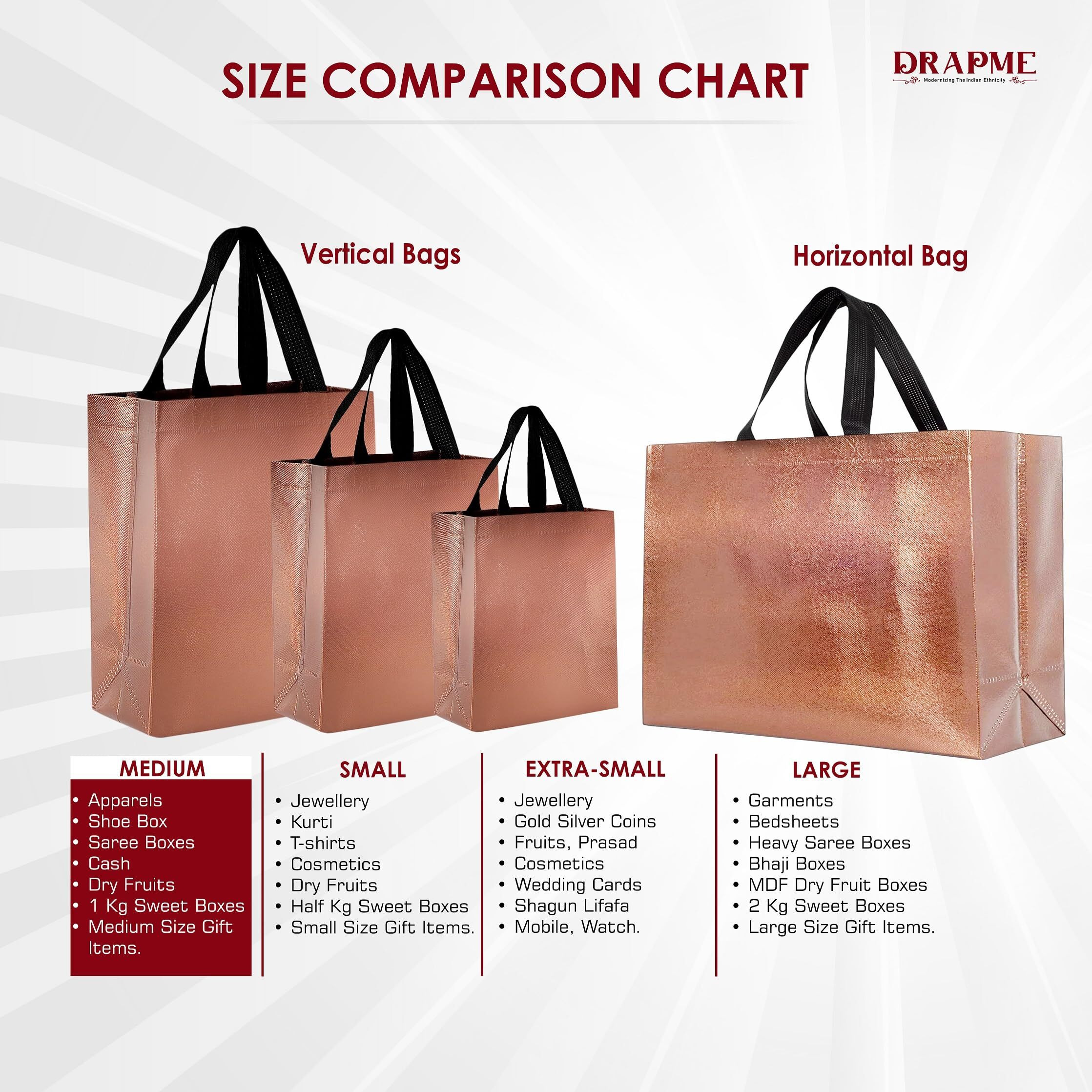 DRAPME Medium Size Pack of 50 Pcs Glossy Metallic Laminated Non-Woven Reusable Eco-Friendly Party Return Gift Bags (Copper) (Medium 12x13x4 Inch)