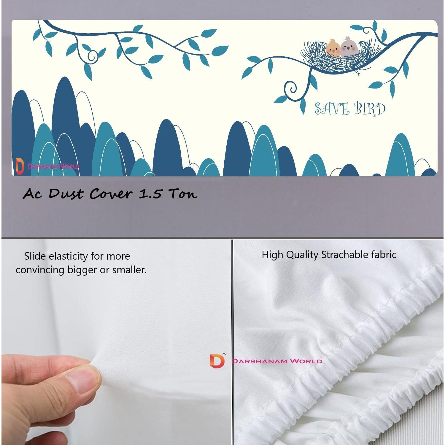 DARSHANAM WORLD Polyester Beatiful Designer Ac Cover For 1.5 Ton/ Printed Air Conditioning Dust Cover Folding Design Cover For Indoor And All Type Ac Split Cover(97 X 31 X 21.5Cm)