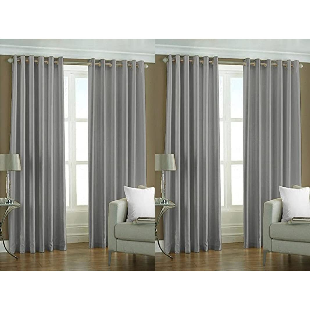 Exporthub 4 Pieces Polyester Plain Eyelet Door Curtain Set (Grey, 7ft)
