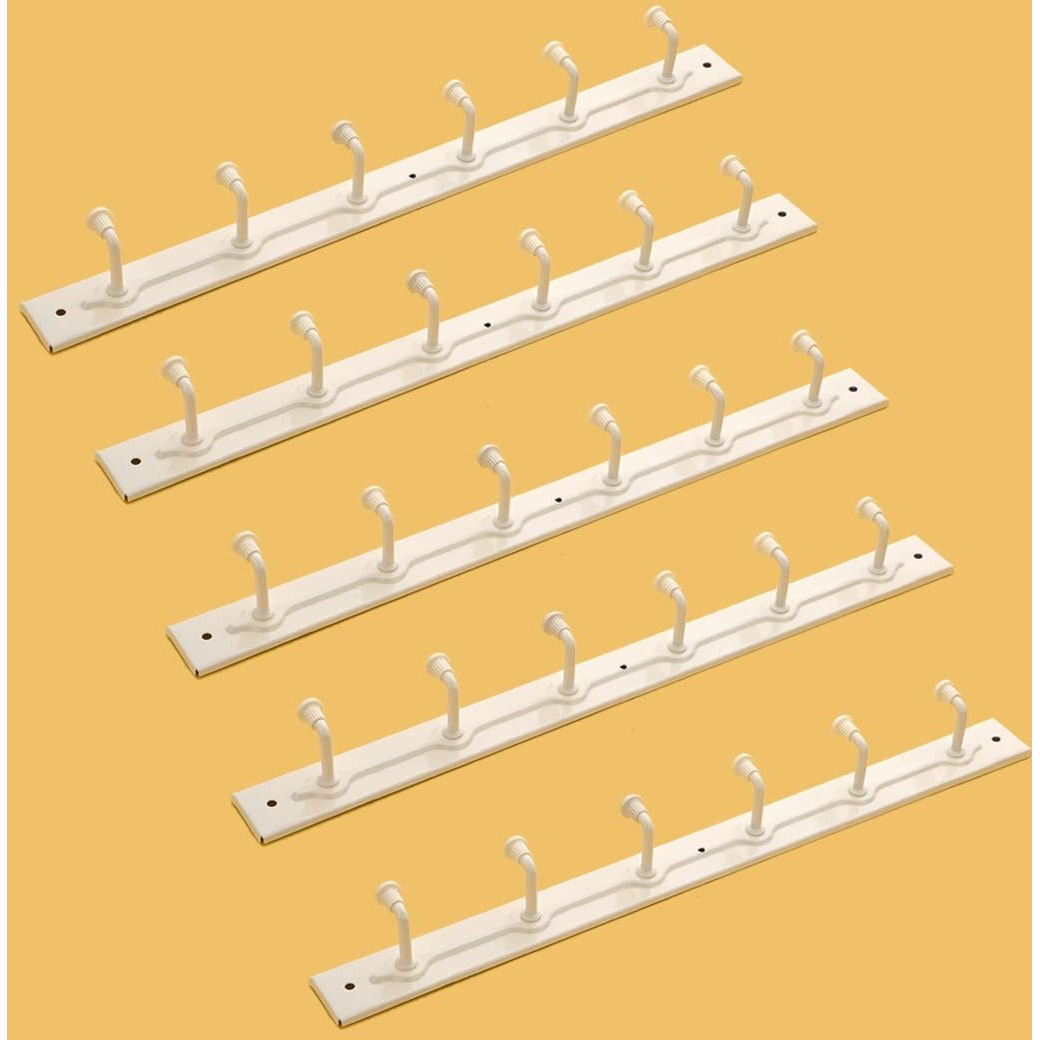 iSTAR Iron 6 Pin Cloth Hanger Wall Mounted Door Mounted Bathroom Cloth Hanger,Coth Wall Hook,Door Hooks Rail For Hanging Keys,Clothes,Towel Hanger,Ivory