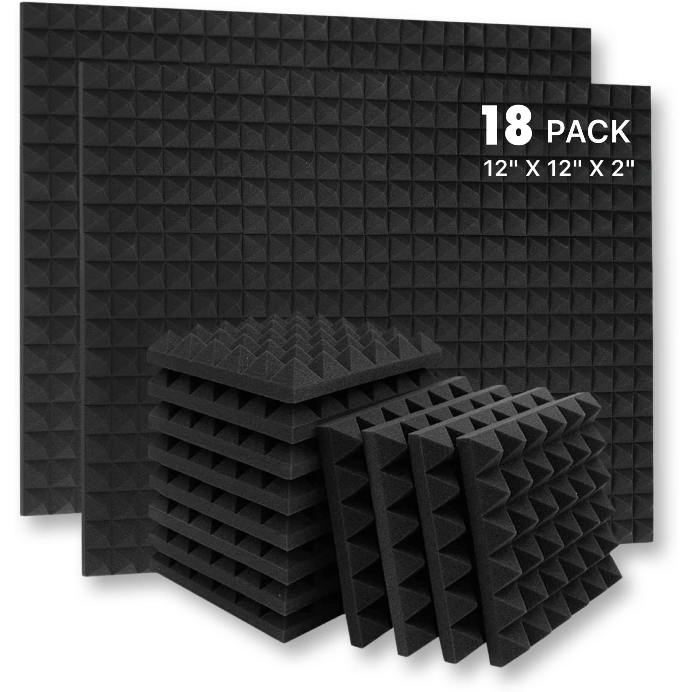 YGM Acoustic Foams Pyramid Acoustic Panels 12  X 12  X 2 , 38 Kg/m Premium Grade Studio Noise, Echo Reduction and Absorption, 3D Structure (Charcoal Black) (Set of 18)