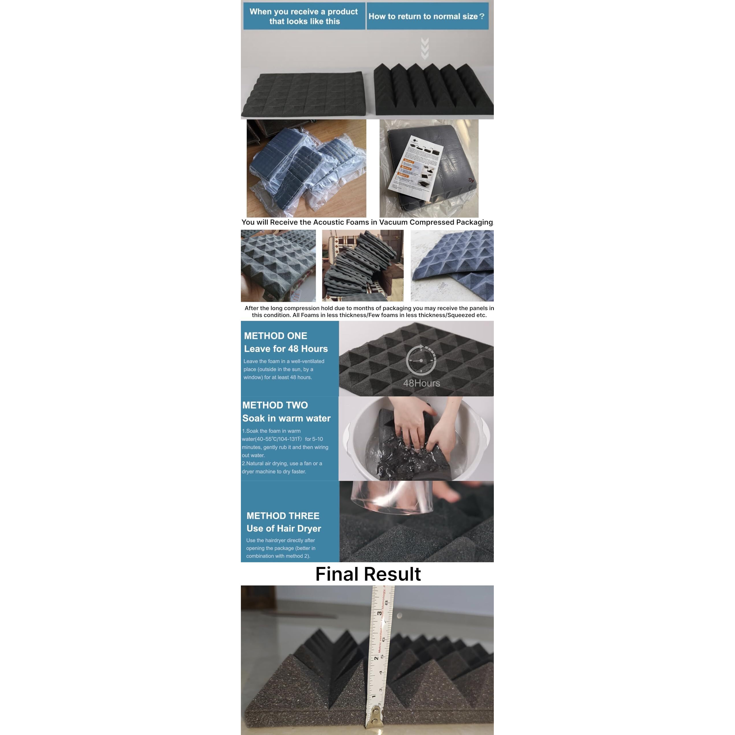 YGM Acoustic Foams Pyramid Acoustic Panels 12  X 12  X 2 , 38 Kg/m Premium Grade Studio Noise, Echo Reduction and Absorption, 3D Structure (Charcoal Black) (Set of 18)